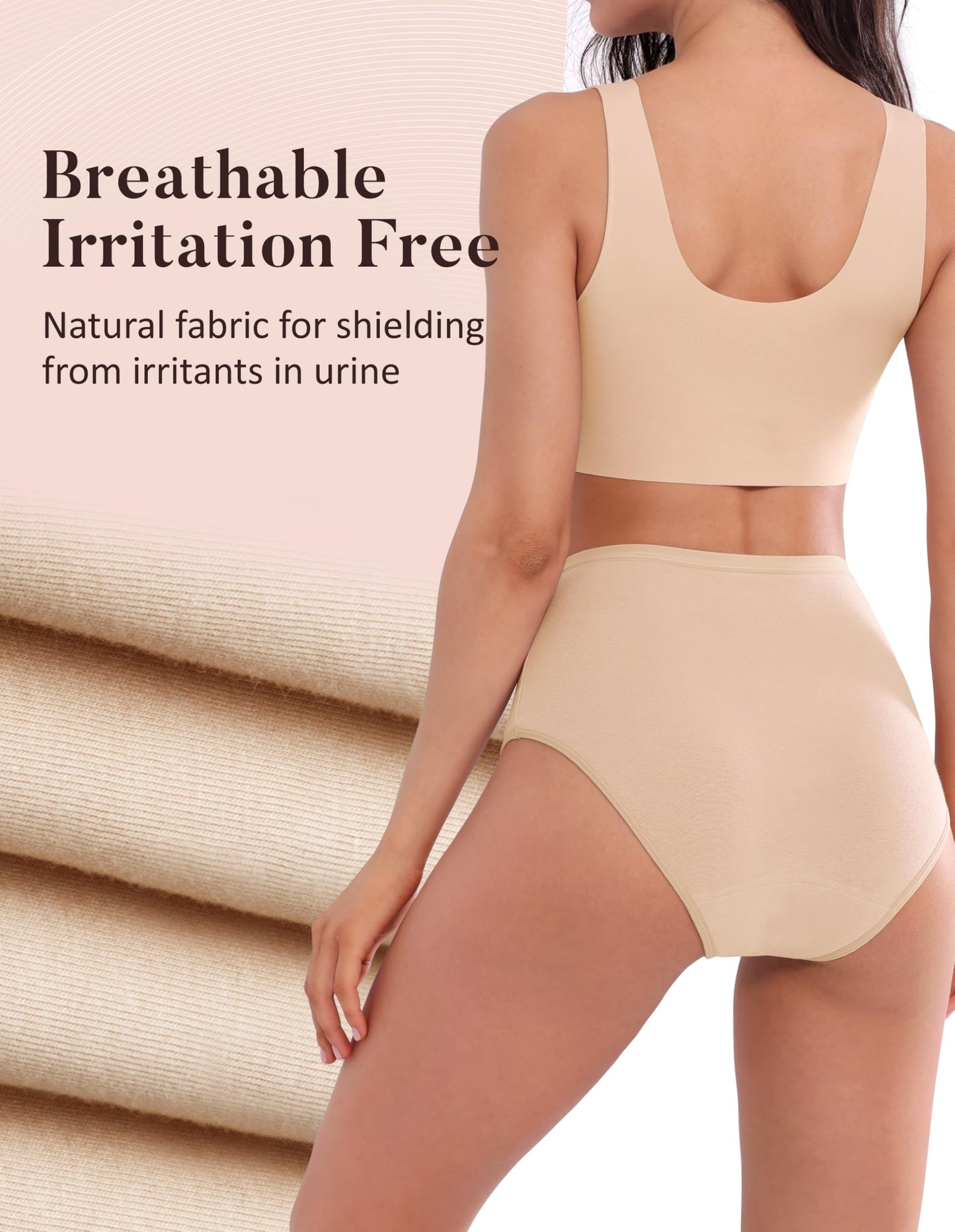 AIRCUTE Washable Urine Absorbency Incontinence Underwear for Women Bladder Leak Proof Cotton Panties 60ML 5 Pack(Tricolor, Large)