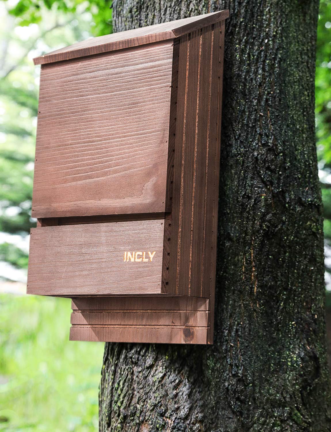 INCLY Bat House,15"x9.2"x3.2" Outdoor Bat Shelter Box kit,Double Chamber Dark Natural Cedar Wood,Weather Resistant,Pre-Finished Easy to Install