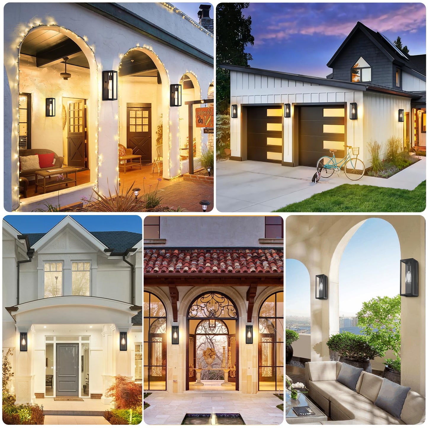 9.5'' Small Outdoor Exterior Wall Lights for House 2Pack, Waterproof Matte Black Exterior Lighting Fixtures with Tempered Glass, Front Porch Lights Outdoor Coach Lights for Garage Carriage, None-Bulb