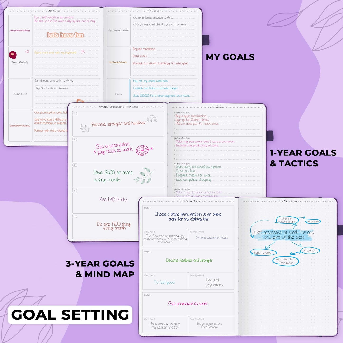 GoGirl Planner PRO Schedule - Undated Planner with Hourly Time Slots, Monthly, Weekly & Daily Organizer, Appointment Book for time Management, 7"x10" Hardcover, Lasts 1 Year - Purple