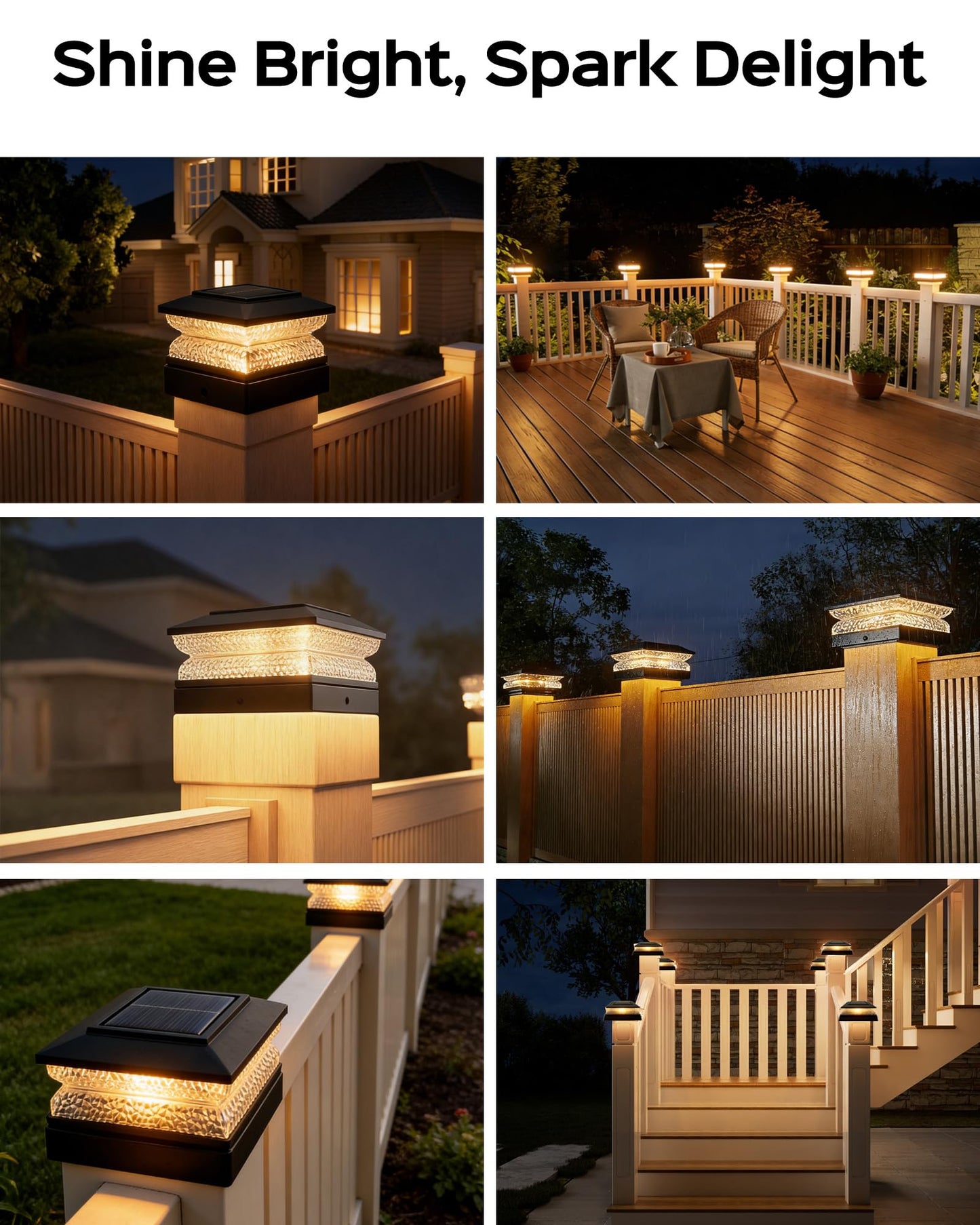 FIONSUN Solar Flame Post Lights Outdoor, Solar Powered Fence Post Cap Lights, High Brightness Flickering Flame SMD LED Lighting Decor for Garden Deck Patio, 4x4, 5x5 (8 Pack)