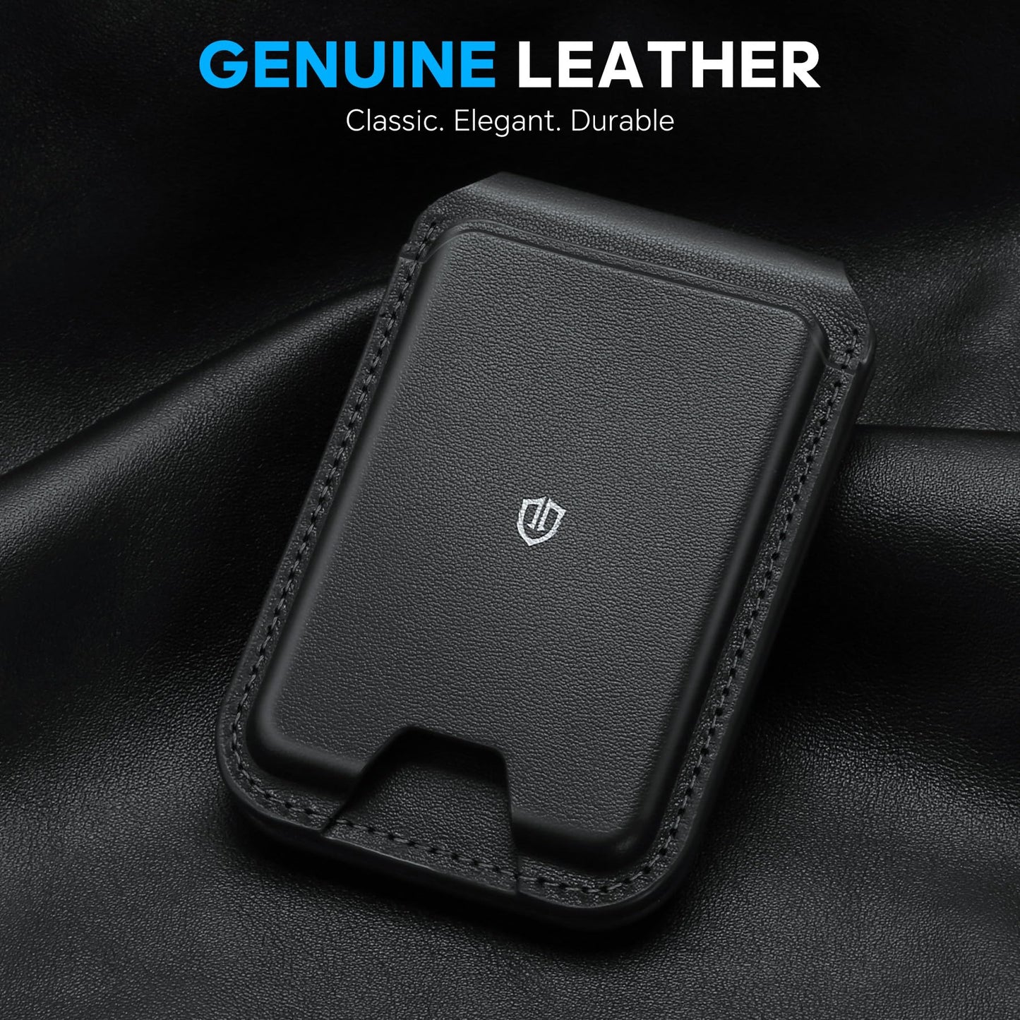 SHIELDON Genuine Leather Wallet Stand, Strong Magnetic Phone Wallet, Angle Adjustment, 6 Card Holders, RFID Blocking, Compatible with iPhone 17 Pro/Max/Plus, 16/15/14/13/12 - Nappa Black