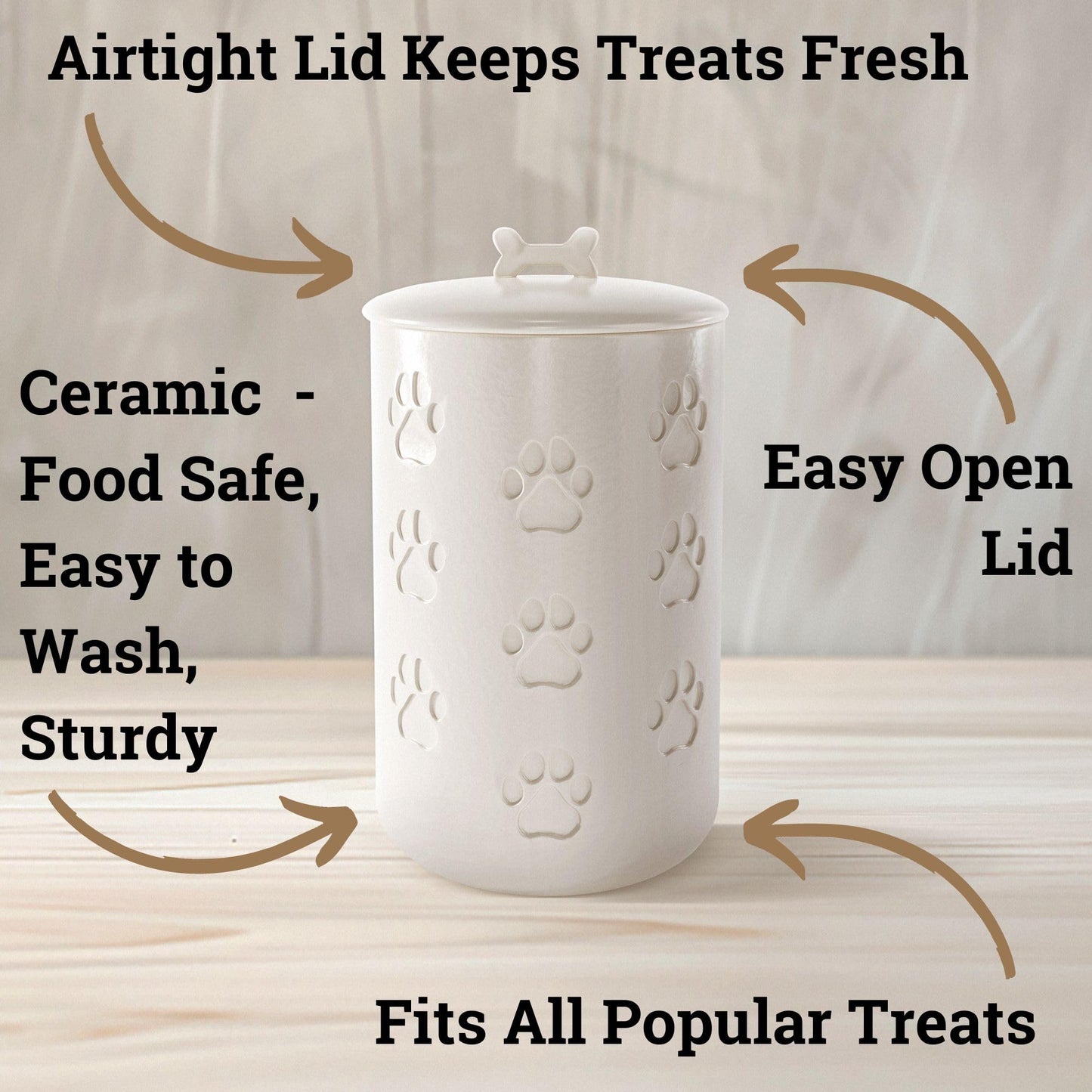 Dog Treat Container Airtight - 5 Inch Wide x 9 Inch Tall Ceramic Dog Treat Jar for Kitchen Counter with Airtight Lid - 7 Cup Capacity Pet Treat Container - Cute Doggie Cookie Jar - Big Treats Canister