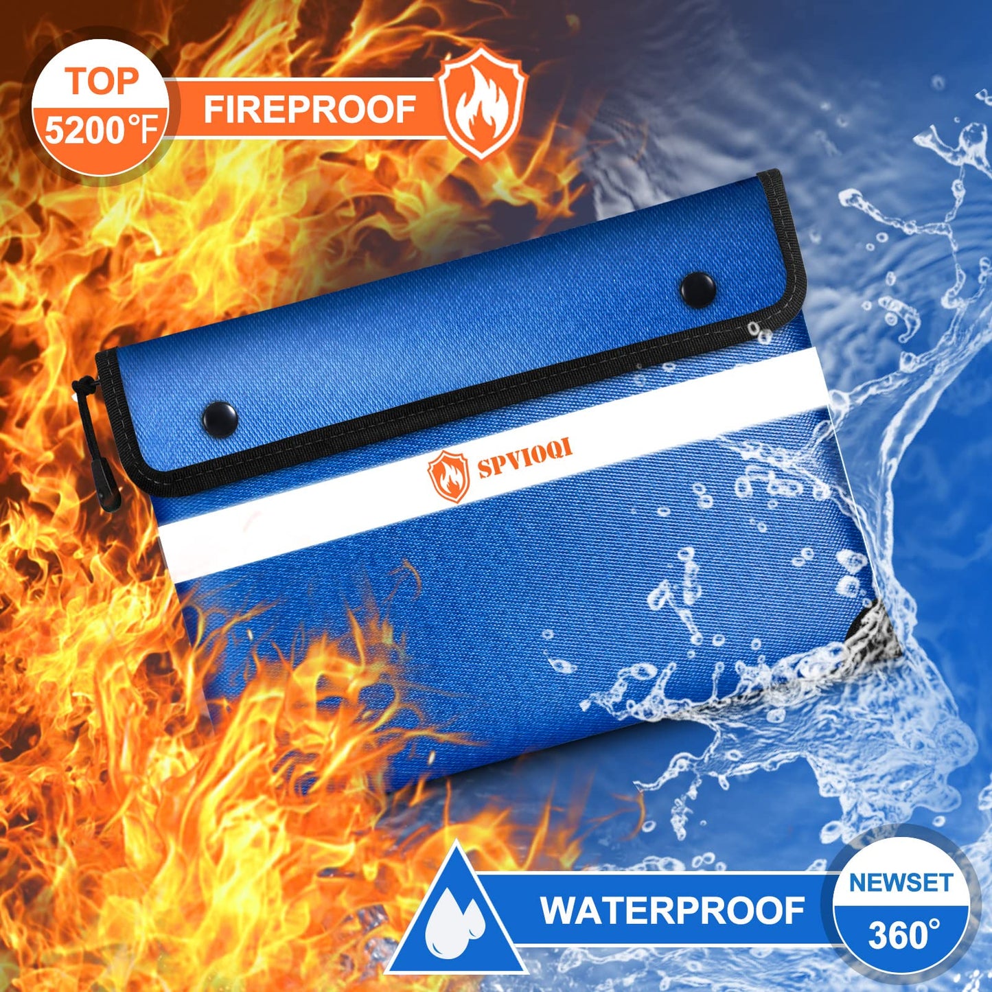 Upgraded Fireproof Document Bag - with 5200°F Heat Insulated, 14.2"x11" Fireproof Money Bag for Cash, 8 Layers of Functional Materials, Water Fire Proof Bag with Zipper/Metal Snap/Reflective Strip