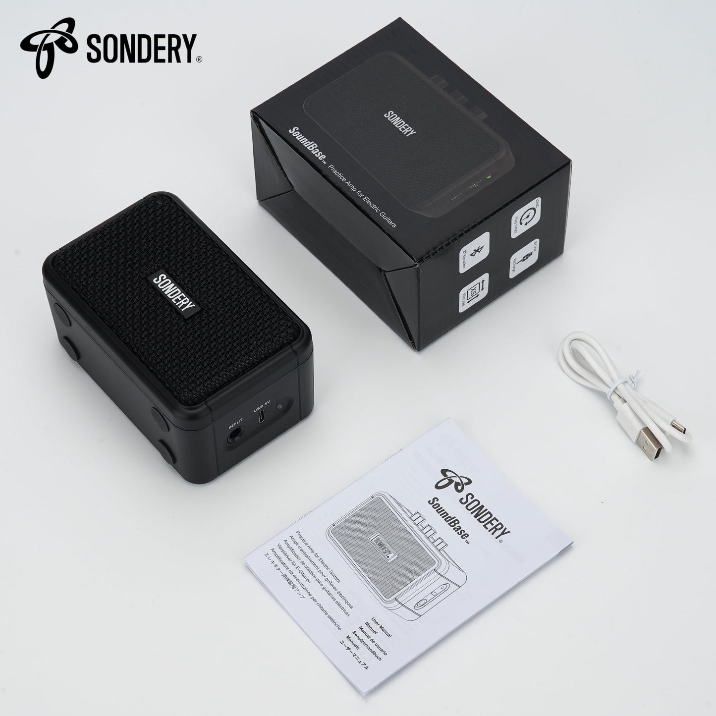Sondery Mini Guitar Amp 5W Two Speaker Rechargeable Portable Pratice Small Amplifier for Electric Guitar Overdrive/Clear Effects and Bluetooth