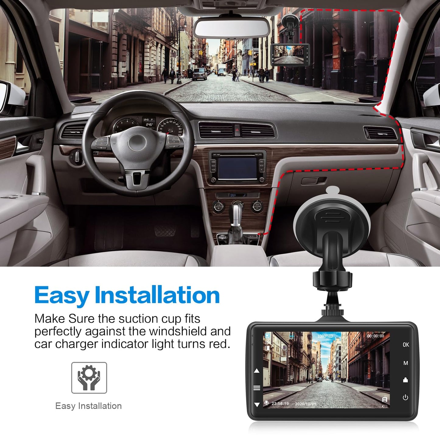 Dash Cam Front with 32G SD Card, BOOGIIO 1080P FHD Car Driving Recorder 3'' IPS Screen 170°Wide Angle Dashboard Camera Aluminum Alloy Case, WDR G-Sensor Parking Monitor Loop Recording Motion Detection