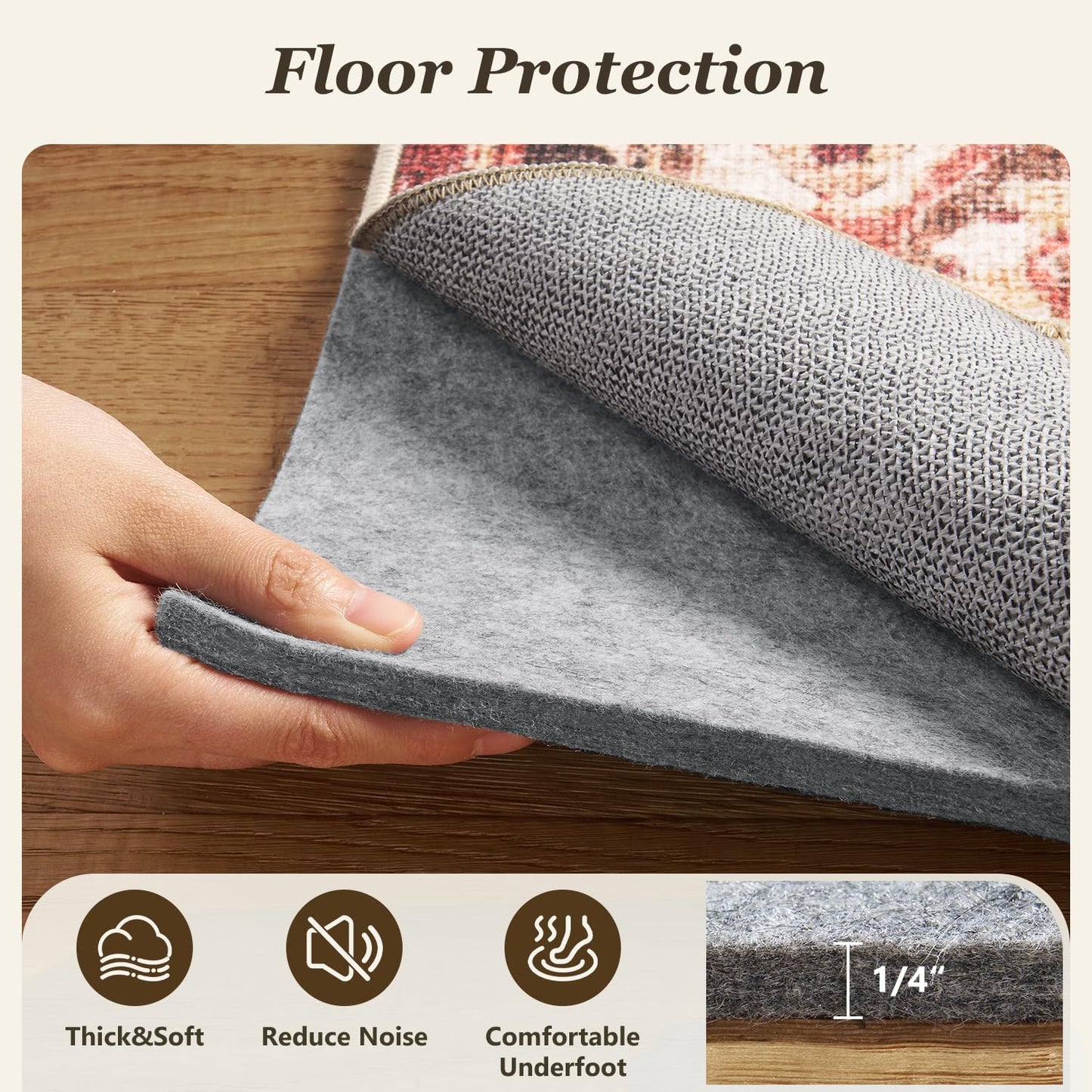 Rug Pad-Non Slip Felt Rug Pad 5x7ft-Rug Gripper for Area Rugs 1/4" Extra Thick Felt -Carpet Protector Rug Pads Carpet Underlay