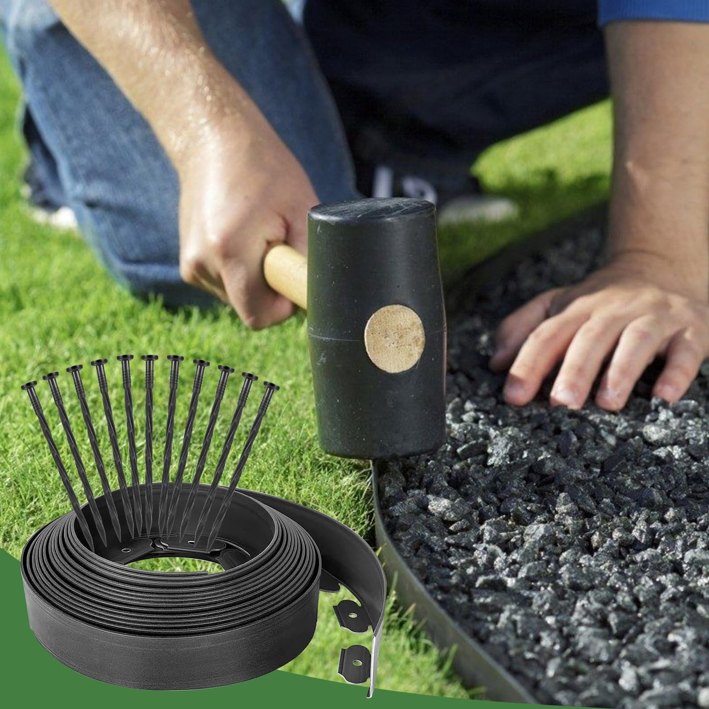 40ft Garden Edging Border with 40 Pcs Landscapes Stakes Plastic Decorative Edging Border for Landscaping, Yard, Lawn, Paver Flower Beds