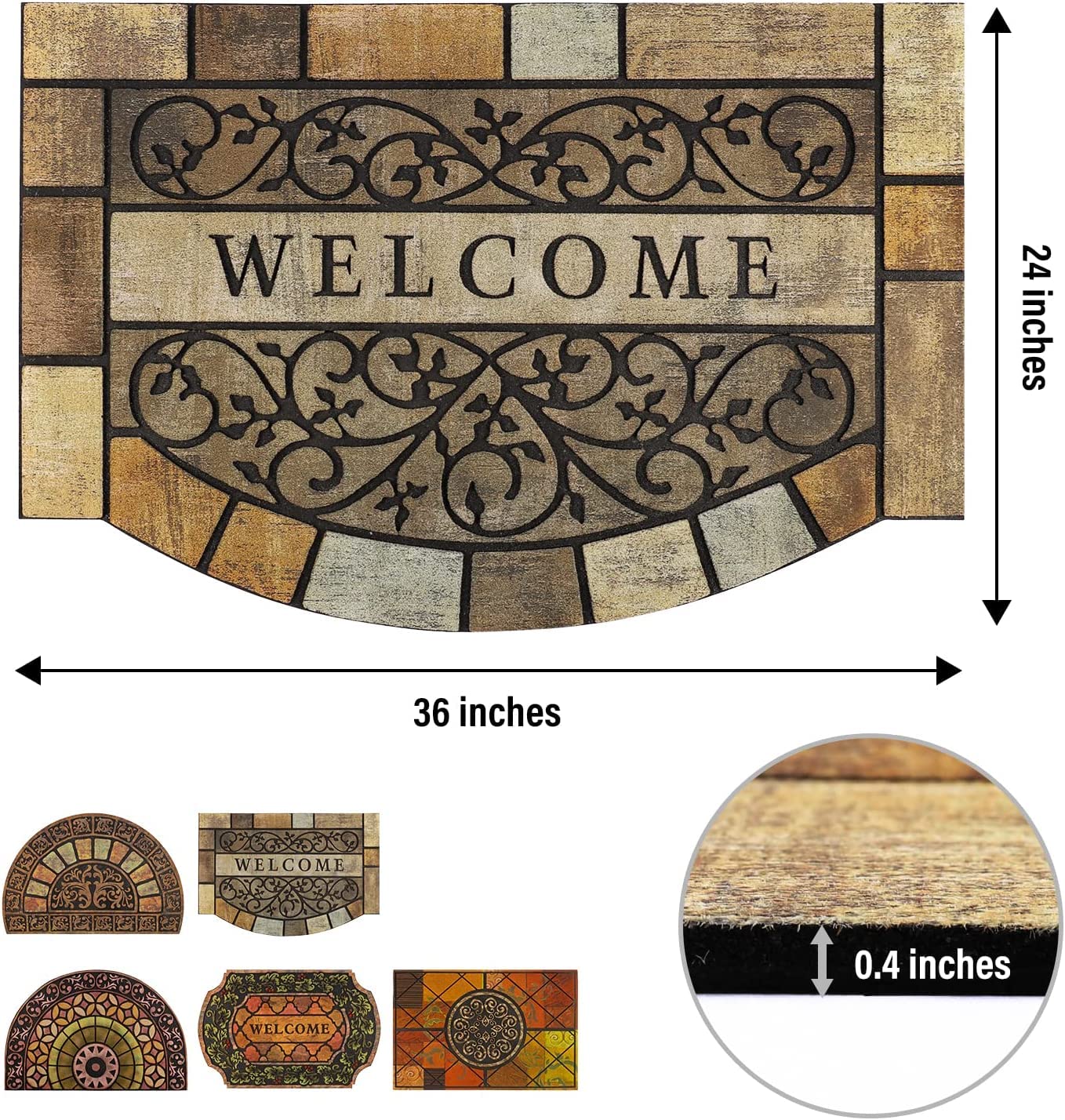 MTOUOCK New Large 36"x24" Heavy Duty Welcome Mat Outdoor with Non-Slip Rubber Backing - Durable Outdoor Door Mat for Front Door Entrance, Garage, Patio & High Traffic Areas - Stone Scroll Design