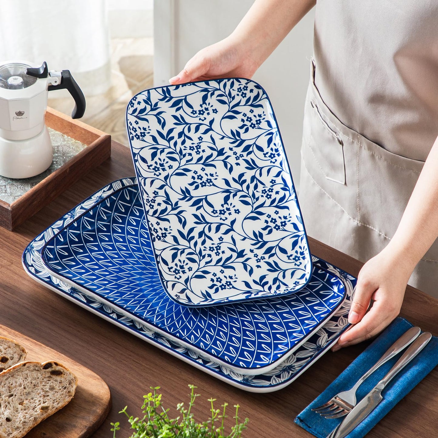 vancasso Porcelain Serving Trays for Party, Serving Platters Set of 3,Serving Dishes for Entertaining, Ceramic Party Trays and Platters for Serving Food, 16"/14"/12" Inch, Series Selene