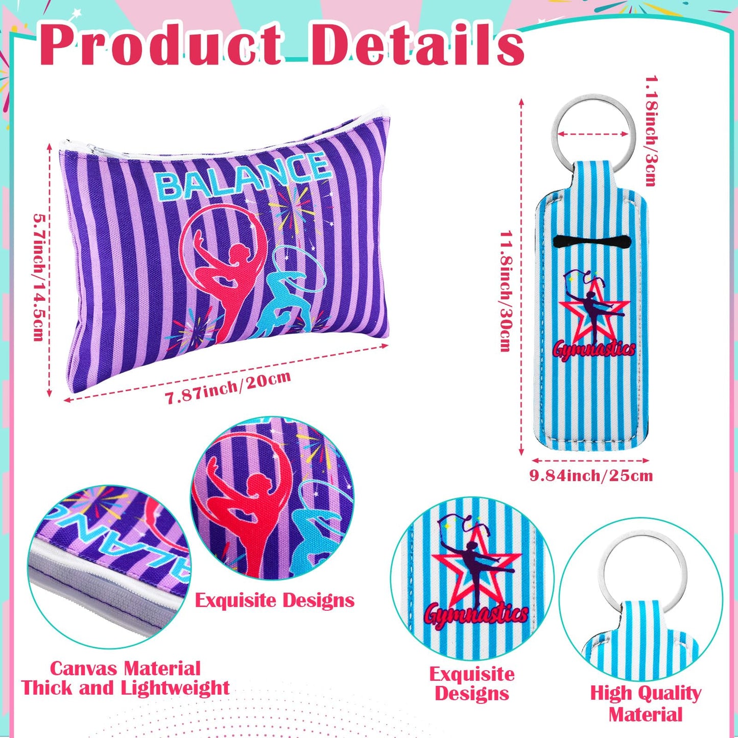 Abbylike 60 Pcs Gymnastics Party Favors 12 Dance Makeup Bag 12 Gymnastics Charm Bracelet 12 Girls Dance Hair Scrunchies 12 Sports Elastics Hair Ties 12 Gymnastics Keychains for Gift Birthday Supplies