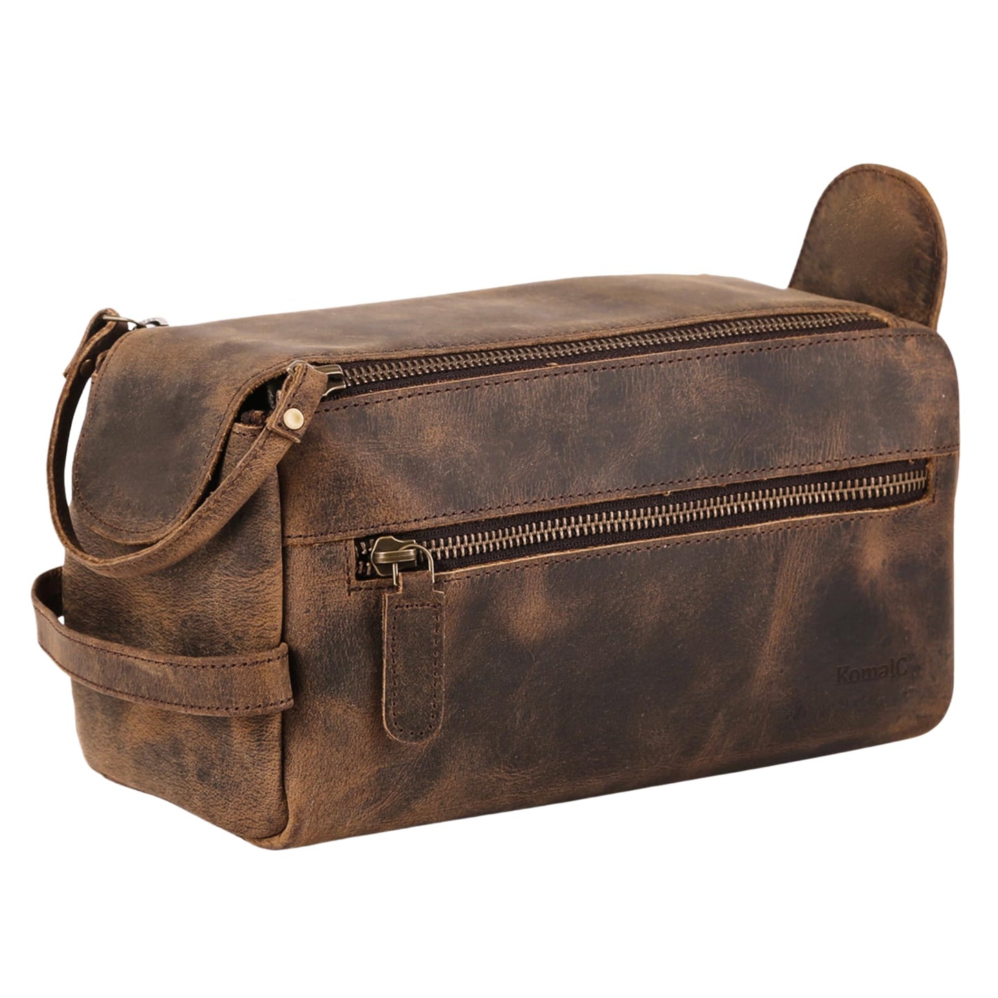 Premium Buffalo Leather Unisex Toiletry Bag Travel Dopp Kit Shaving kit (Distressed Tan)