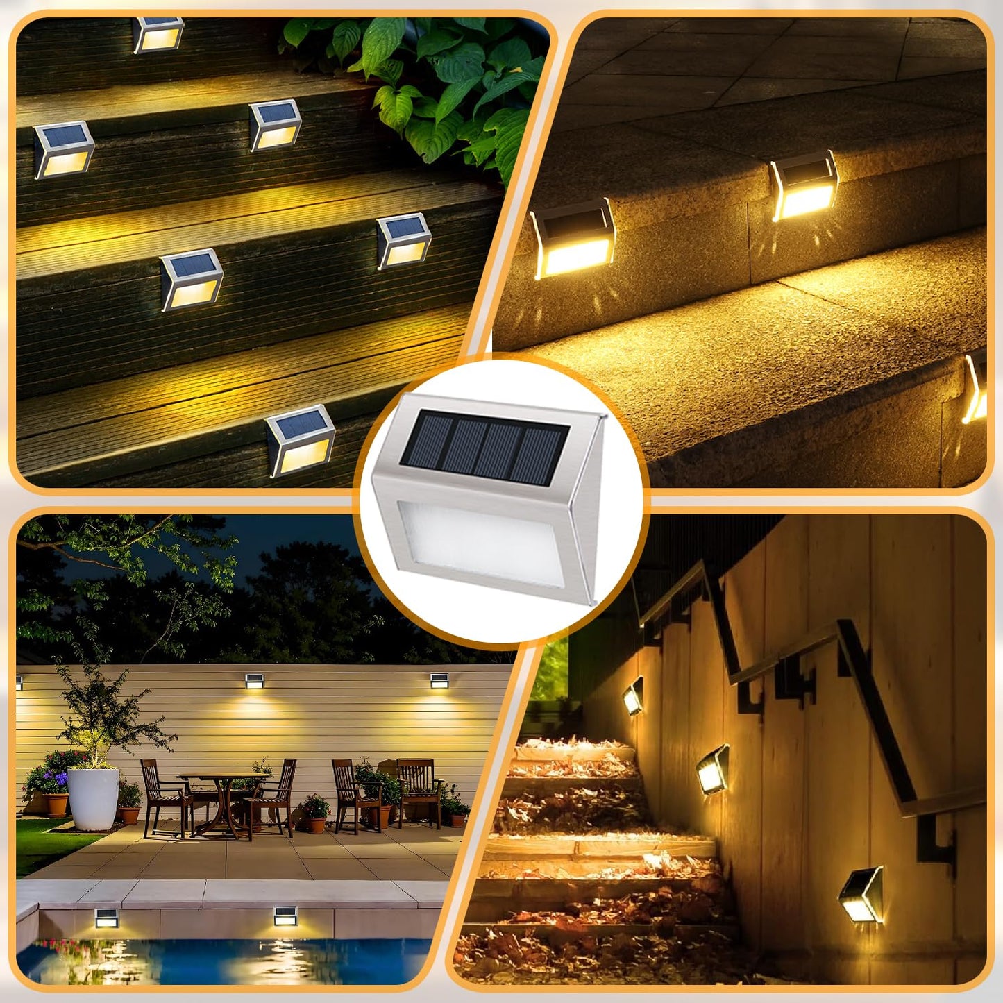 12 Pack Solar Step Lights for Outside, Solar Stair Lights Waterproof IP 65, Led Outdoor Deck Lights,Solar Lights for Garden Stair Patio Deck Yard Front Step Front Porch,Warm White