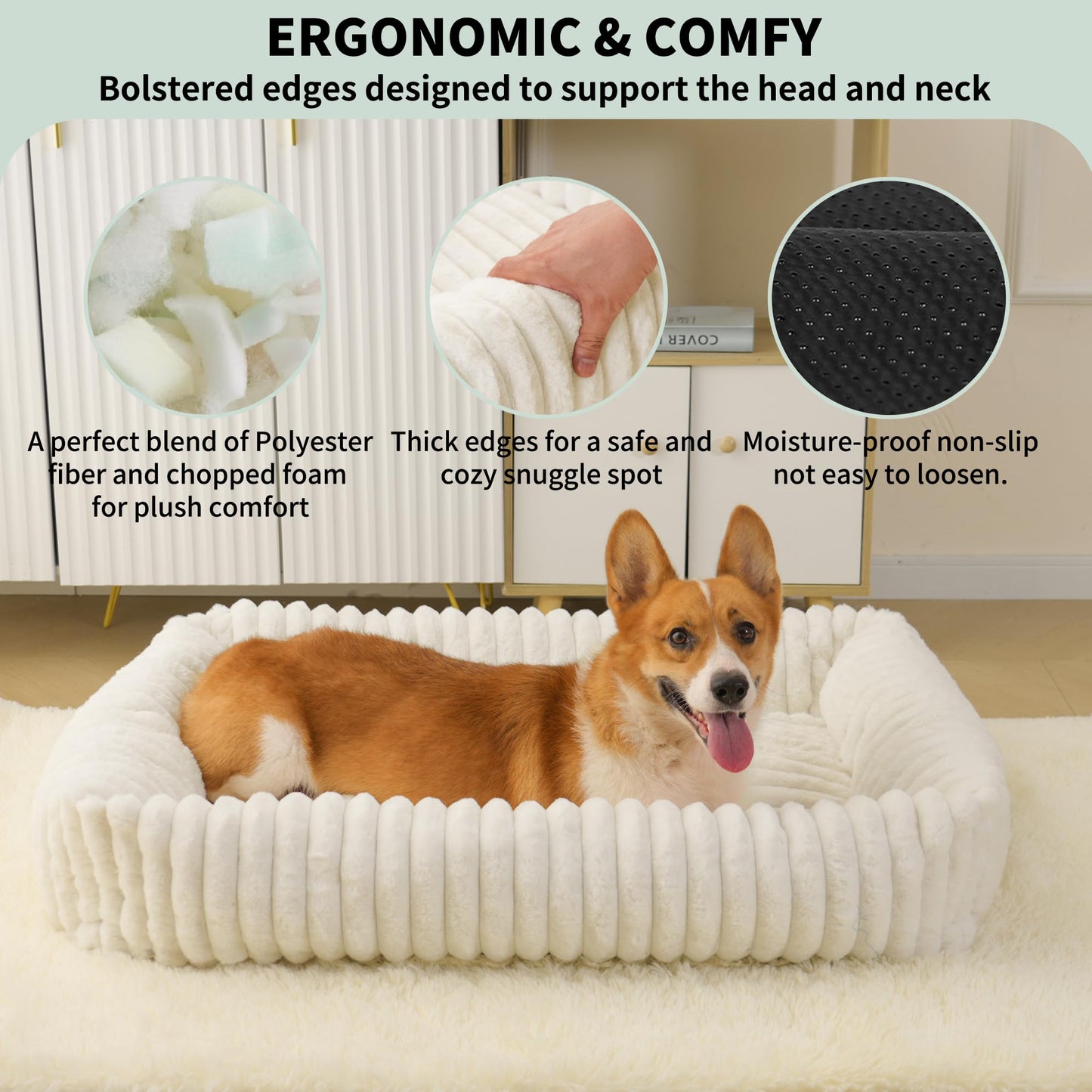 Cozy Dog Bed for Medium Dogs,cat Bed for Indoor Cats,Removable Washable Cover Puppy Beds Cream Plush pet Bed Large Size (25x21x7 inches)