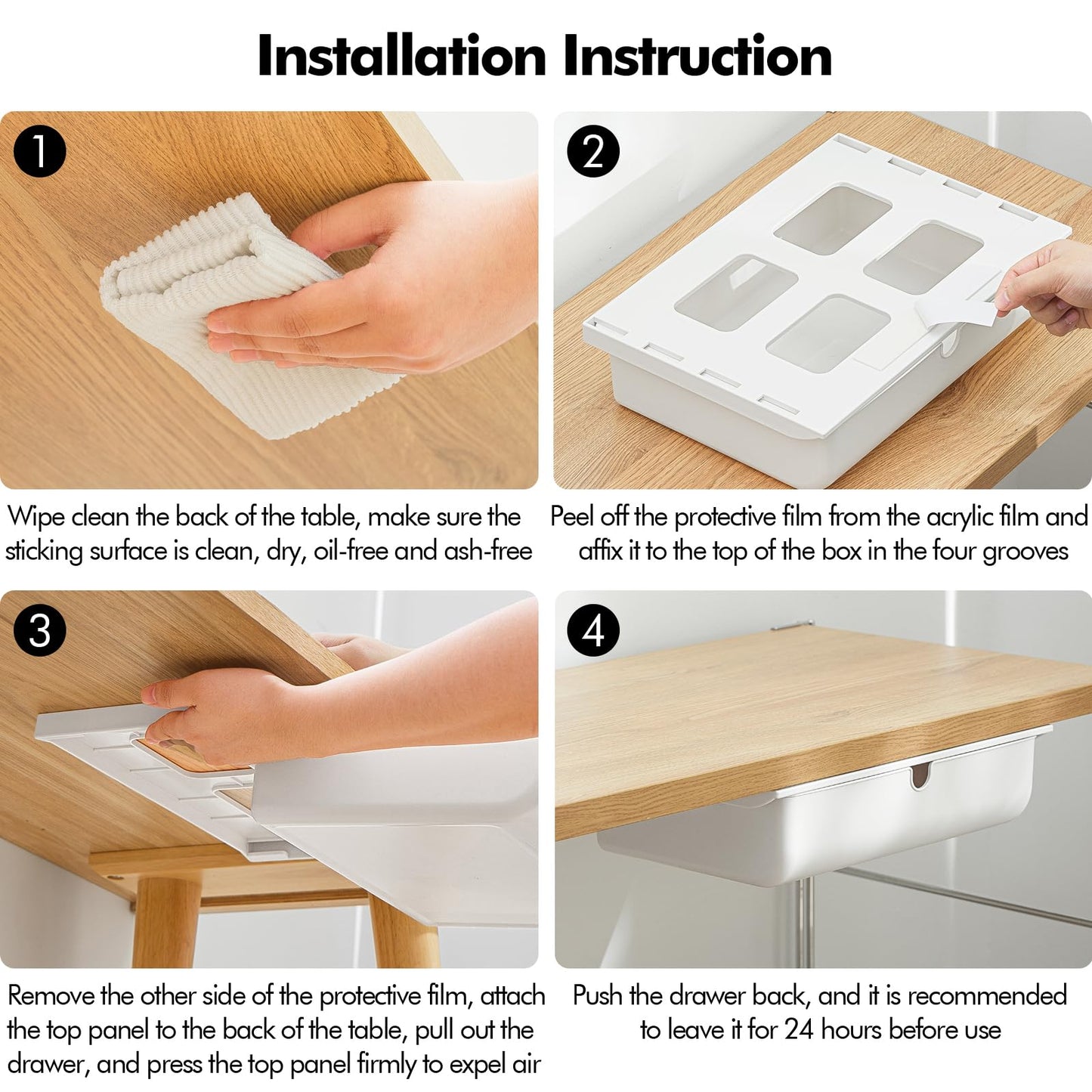 Poeland Under Desk Drawer Self-Stick Storage Organizer for Office Home School Large Size White 2 Pack, A0441-L-2