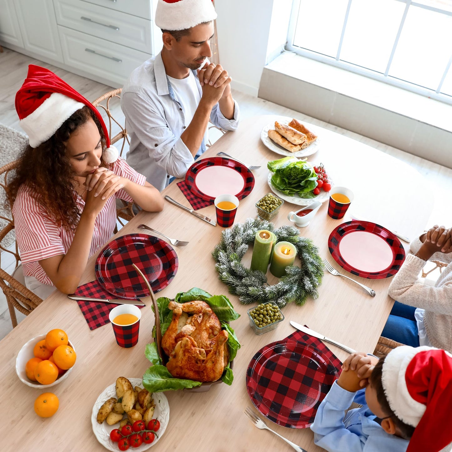 Aneco 200 Pieces Red and Black Buffalo Plaid Dinnerware for 50 Guests Disposable Buffalo Check Paper Plates Cups and Napkins Tableware for Baby Shower Party Decorations
