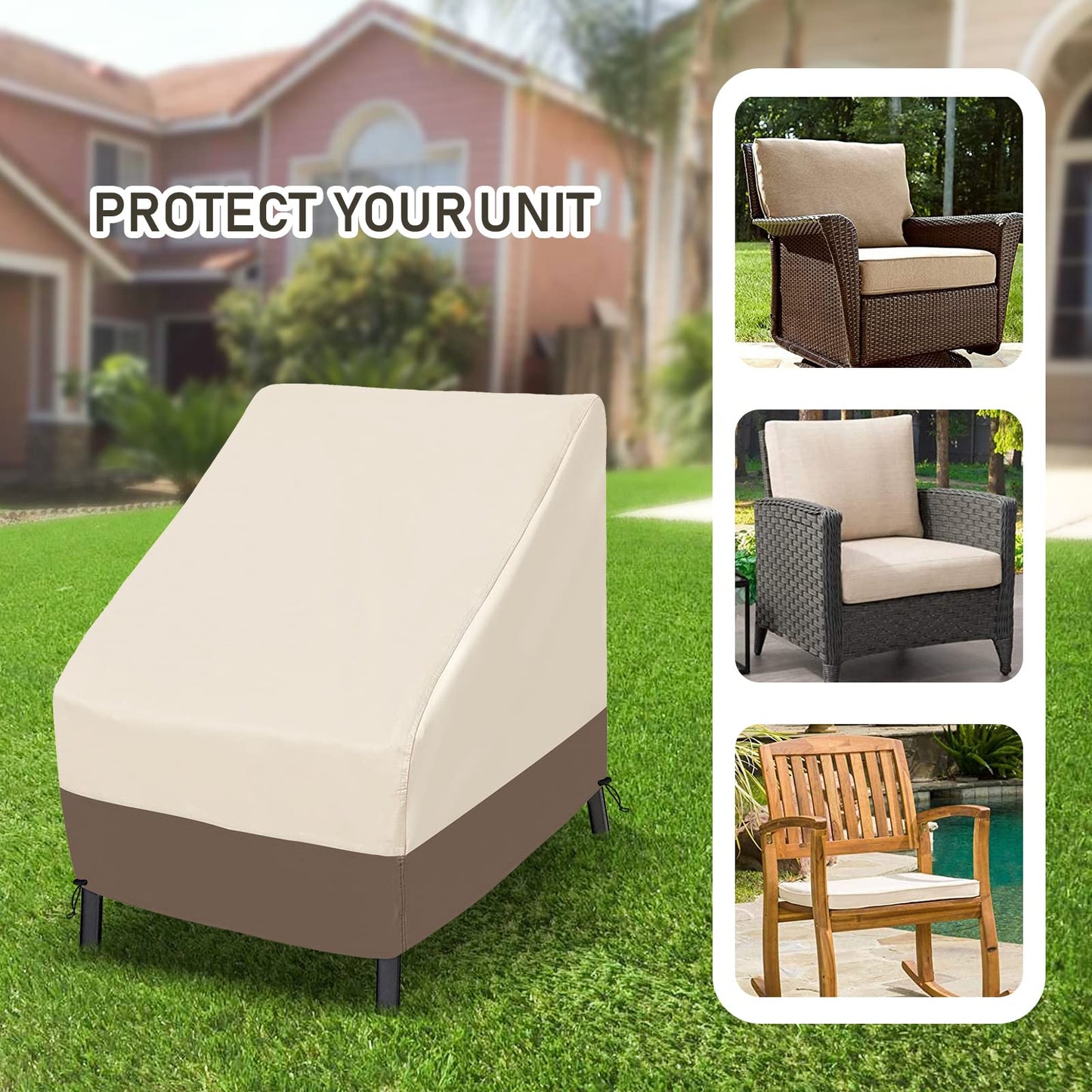 Roastove Patio Chair Covers, Heavy Duty & Waterproof, Fits up to 30W x 32D x 32H inches (4Pack), Beige & Brown