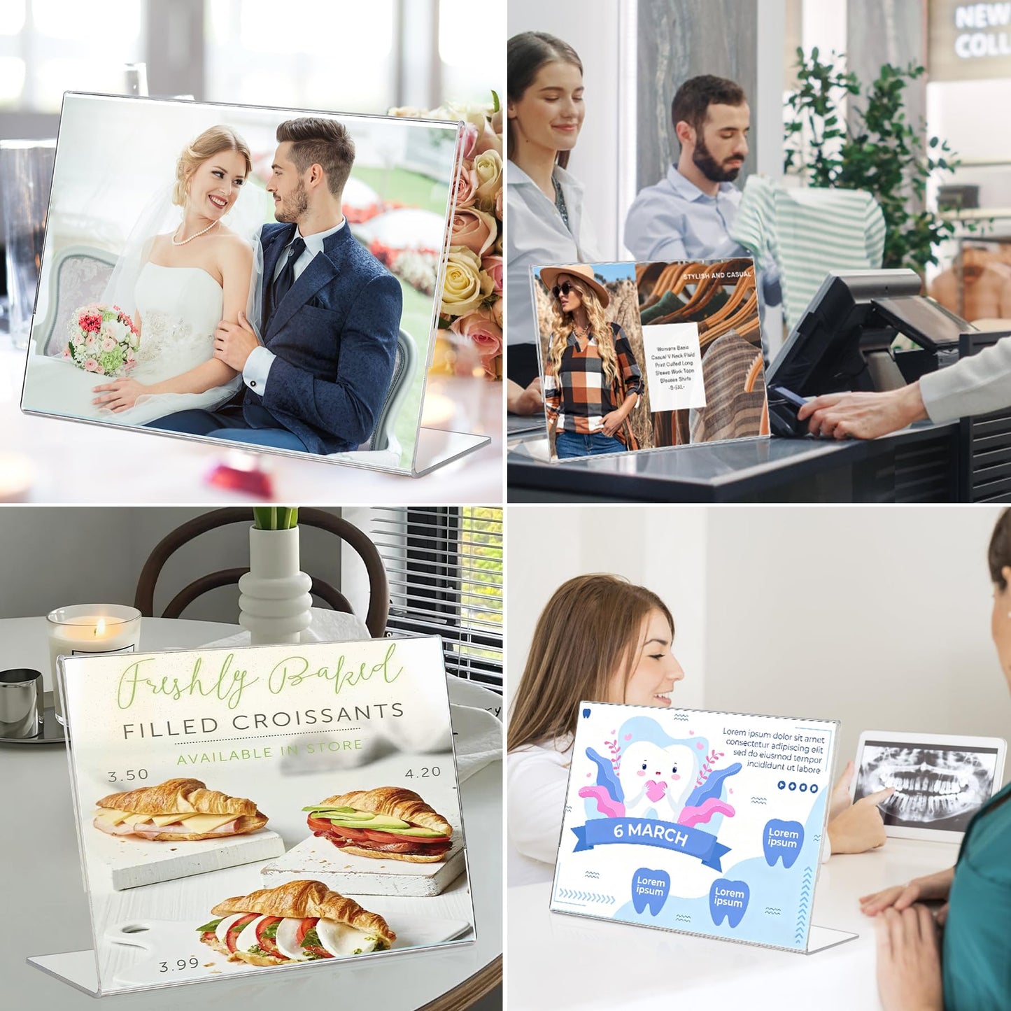 6 Pack Acrylic Sign Holder 11 x 8.5 Horizontal, Clear Plastic Signs Display Stand, Slant-Back Paper Holder Stand up Table Top Sign Holders Flyer Stand Frame for Office Business Store