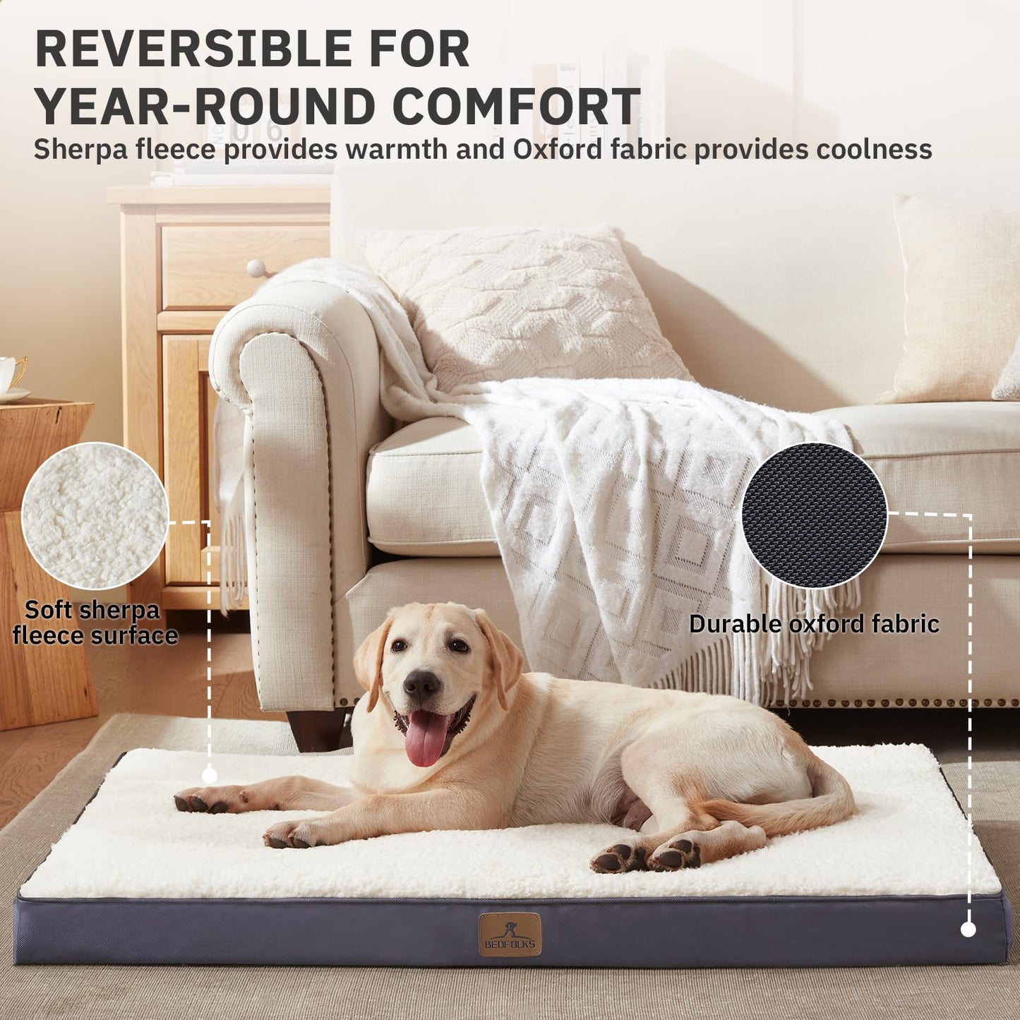 Bedfolks Orthopedic Dog Bed for Extra Large Dogs - Egg Foam Dog Crate Bed with Removable Waterproof Cover, Pet Bed Mat Suitable for Dogs and Pets Up to 100 lbs (44 x 32 x 3.5 inches, Grey)