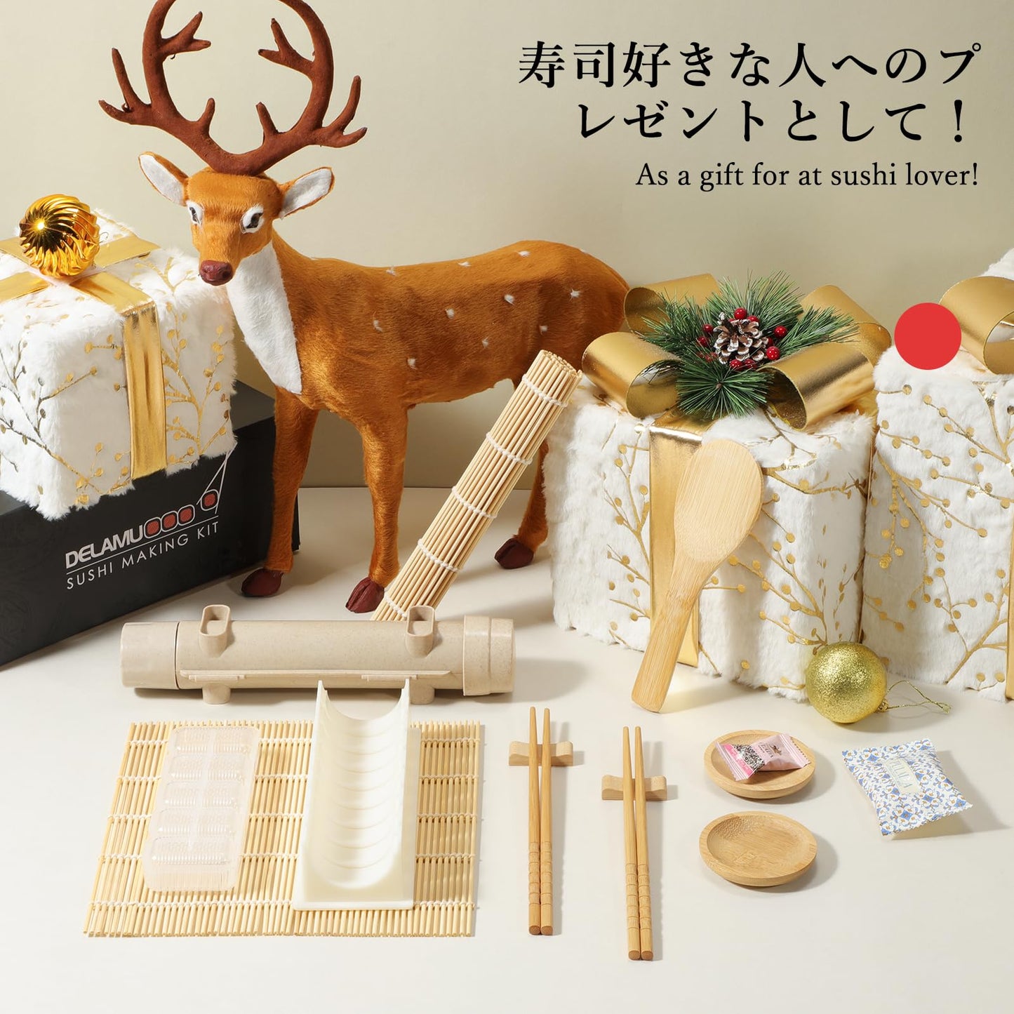 Delamu Sushi Making Kit, 20 in 1 Bazooka Roller Kit with Chef’s Knife, Bamboo Mats, Rice Mold, Temaki Sushi Mats, Rice Paddle, Spreader, Chopsticks, Sauce Dishes, Guide Book