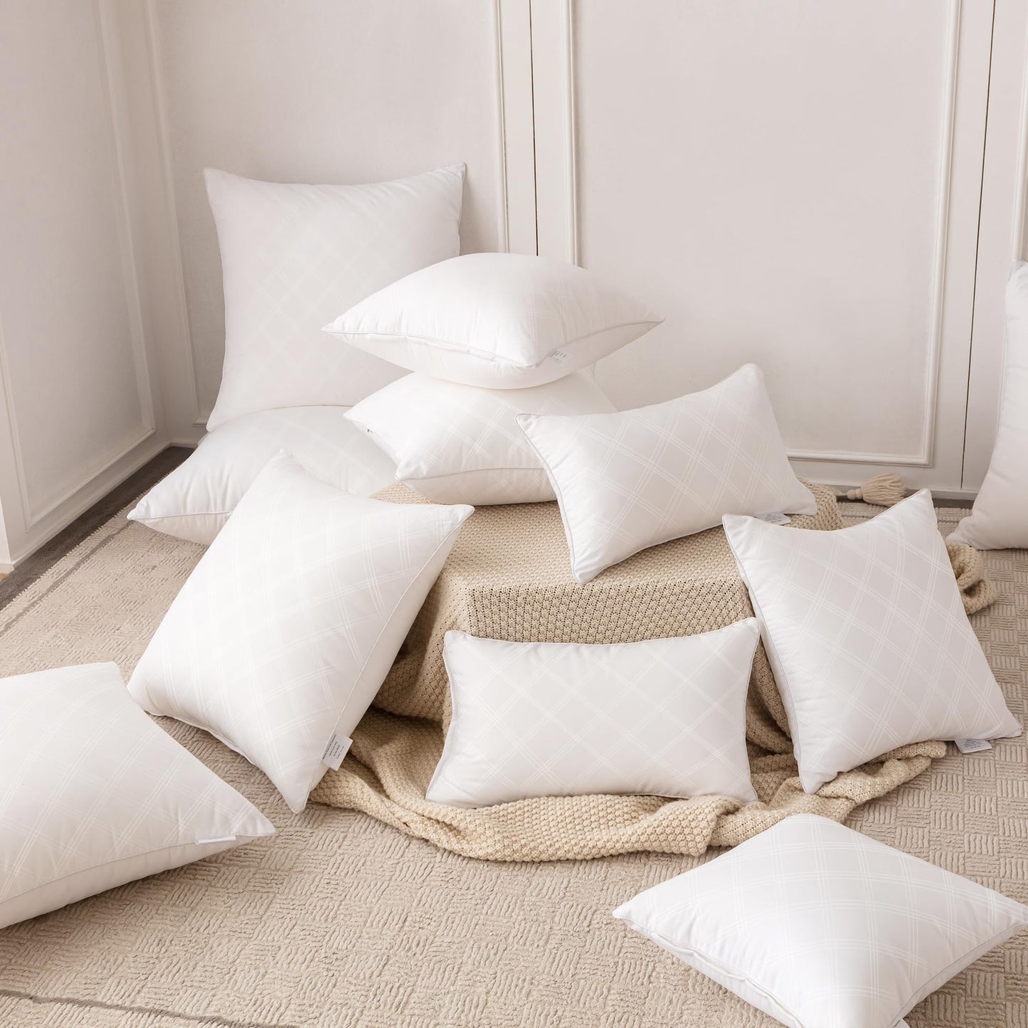 Oubonun 20x20 Inches Pack of 4 Throw Pillows Inserts, White Square Cushion Inner Soft Fluffy Plump Stuffer Pillows Inserts for Sofa Bed Couch