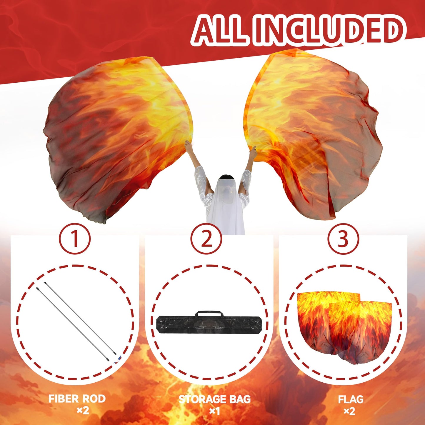 MUNAFIE Worship Flags for Church Set with 2 Flex Rods Praise Dance Flags for Worship Flexi-rods banderas de danza cristiana (Fire)