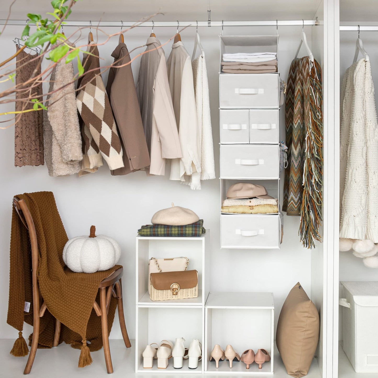 GRANNY SAYS Hanging Closet Organizer with Drawers, Rangement Garde Robe, Hanging Storage Organizer, Closet Organizers and Storage for Clothes, 1-Pack, 31 x 35 x 108.4cm, 6-Shelf, White