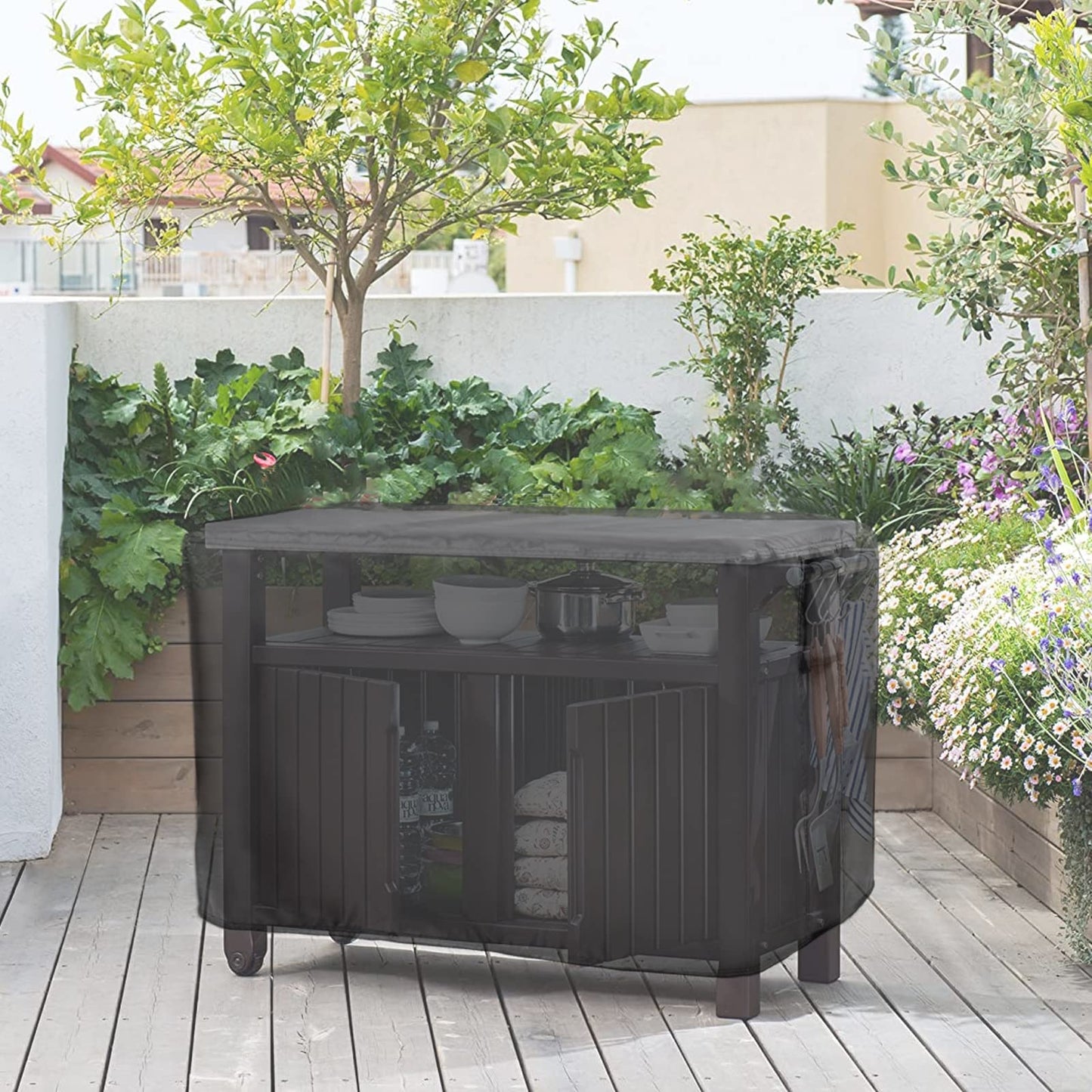 Ancadar Prep Table Cover, 52inch Outdoor Cooler Cart Cover for Keter Unity Xl Portable Bar Rolling Cooler Cart and Storage Cabinet Cover Heavy Duty Waterproof Patio Ice Tool Chest Cover