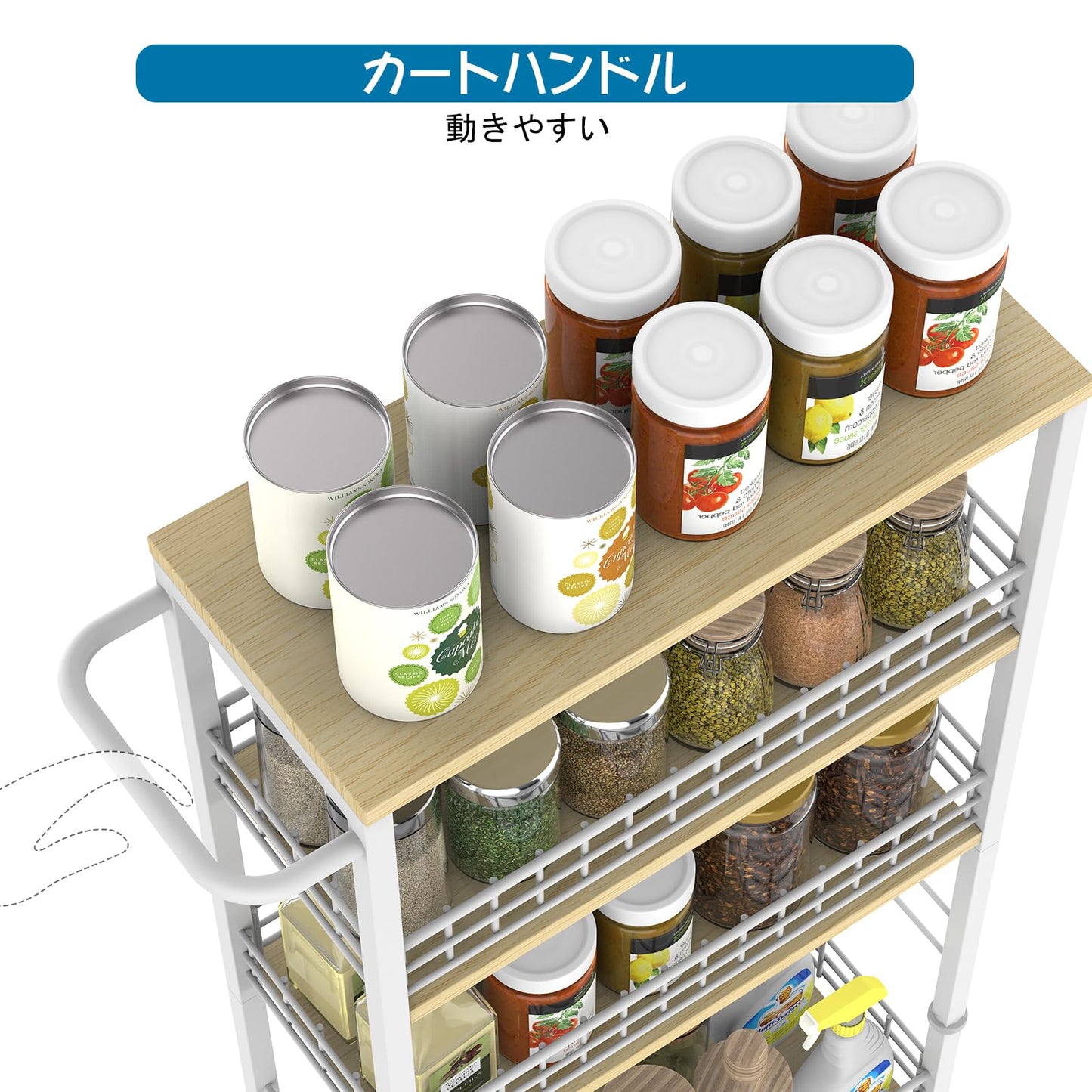 Slim Storage Cart 4-Tier Rolling Kitchen Utility Cart White Narrow Slide Out Laundry Storage Cart on Wheels and Wood Table Top Mobile Shelving Unit Organizer Trolley for Bathroom Small Space 7.3 Wide