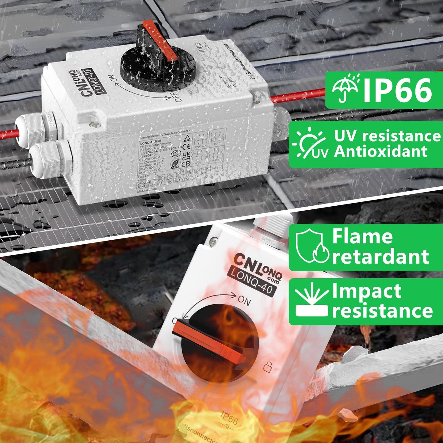 CNLonQcom Solar Isolator Disconnect Switch 32 Amp DC1200V DIY 1 or 2 Strings with IP66 Waterproof Outdoor for Rooftop PV Systems, RVs and Boats