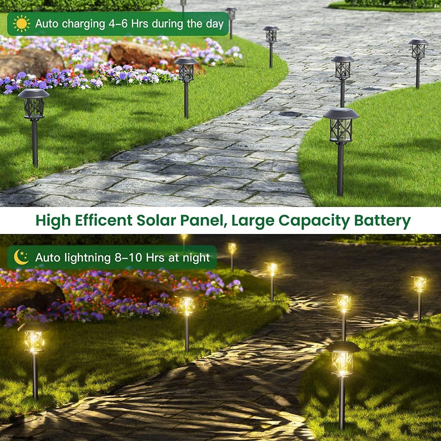 Solar Pathway Lights 8 Pack, Quntis IP65 Waterproof Solar Lights Outdoor, Auto On/Off Solar Garden Lights Landscape Lighting, Warm White Path Lights Solar Powered for Yard Driveway Walkway Patio Lawn