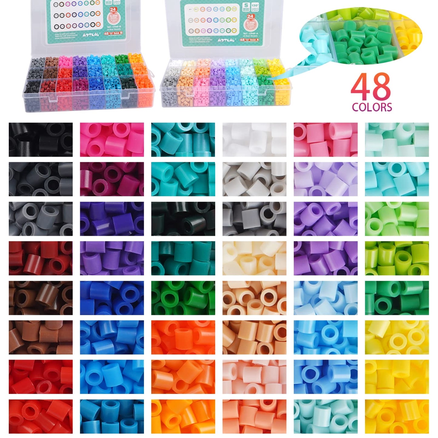 Artkal Fuse Beads Kit 9600 Pieces 5mm Melty Beads Kit, with 100 Patterns 4 Pegboards 2 Tweezers 2 Ironing Paper, Compatible Perler and Hama Beads