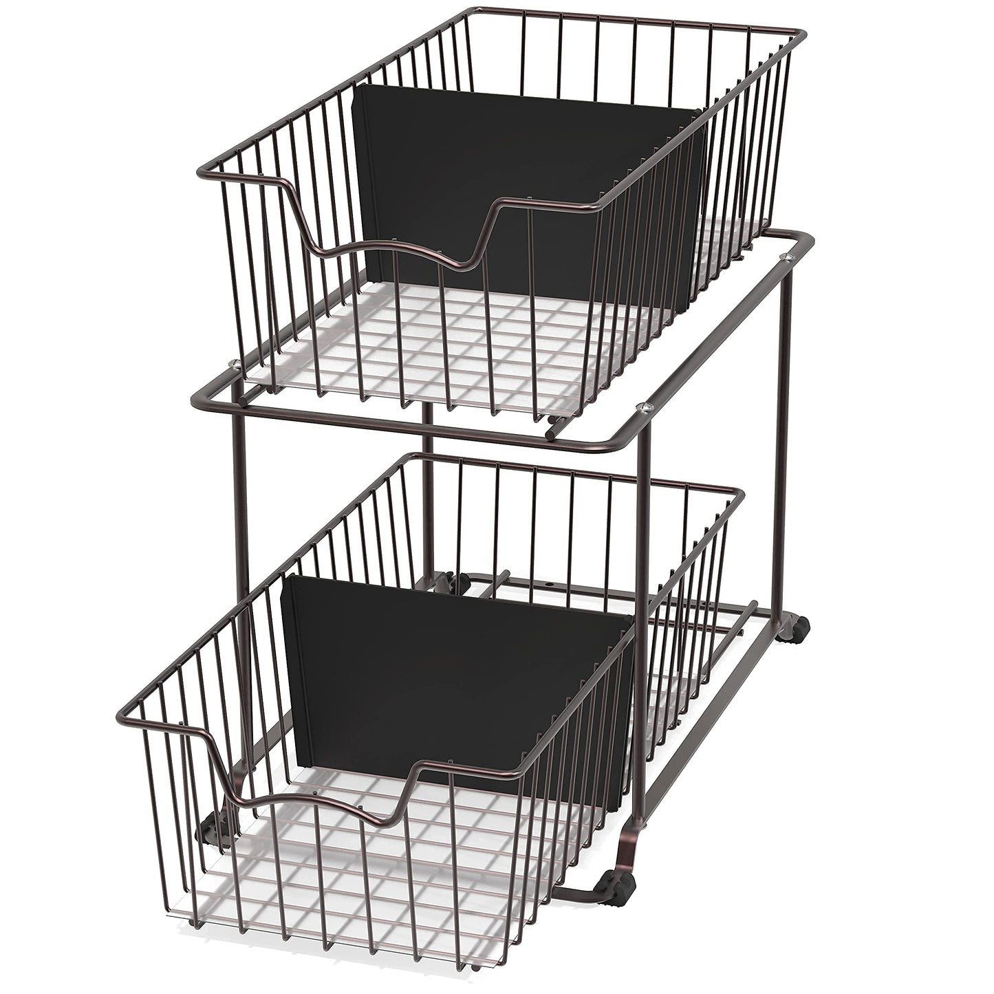 Simple Houseware 2 Tier Pull Out Cabinet Wire Basket Drawer Organizer for Under Sink, Kitchen, and Bathroom, Brown