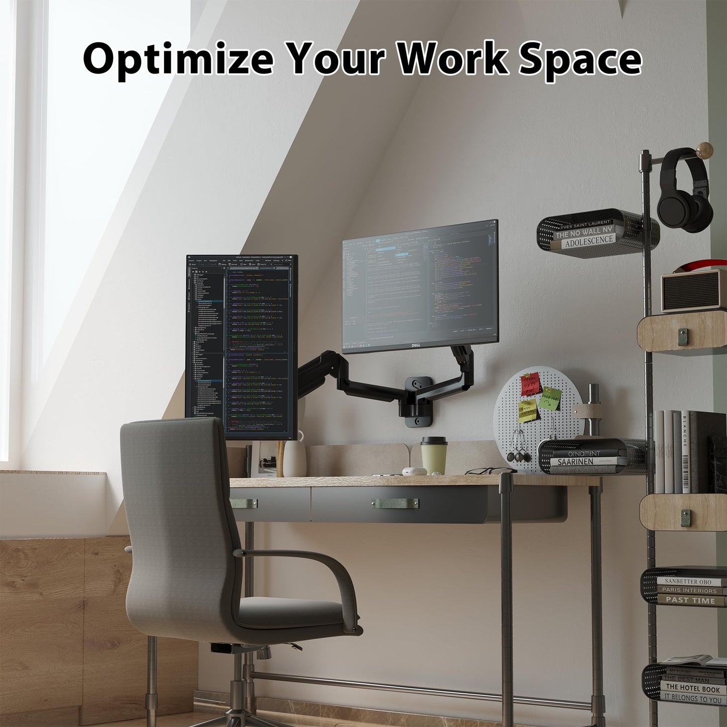BONTEC Monitor Wall Mount Bracket for 13-32 Inch Screens, Fully Adjustable Gas Spring Monitor Arm, Height Adjustable, Tilt Swivel & Rotate, Holds up to 19.8lbs, VESA 75x75, 100x100 mm