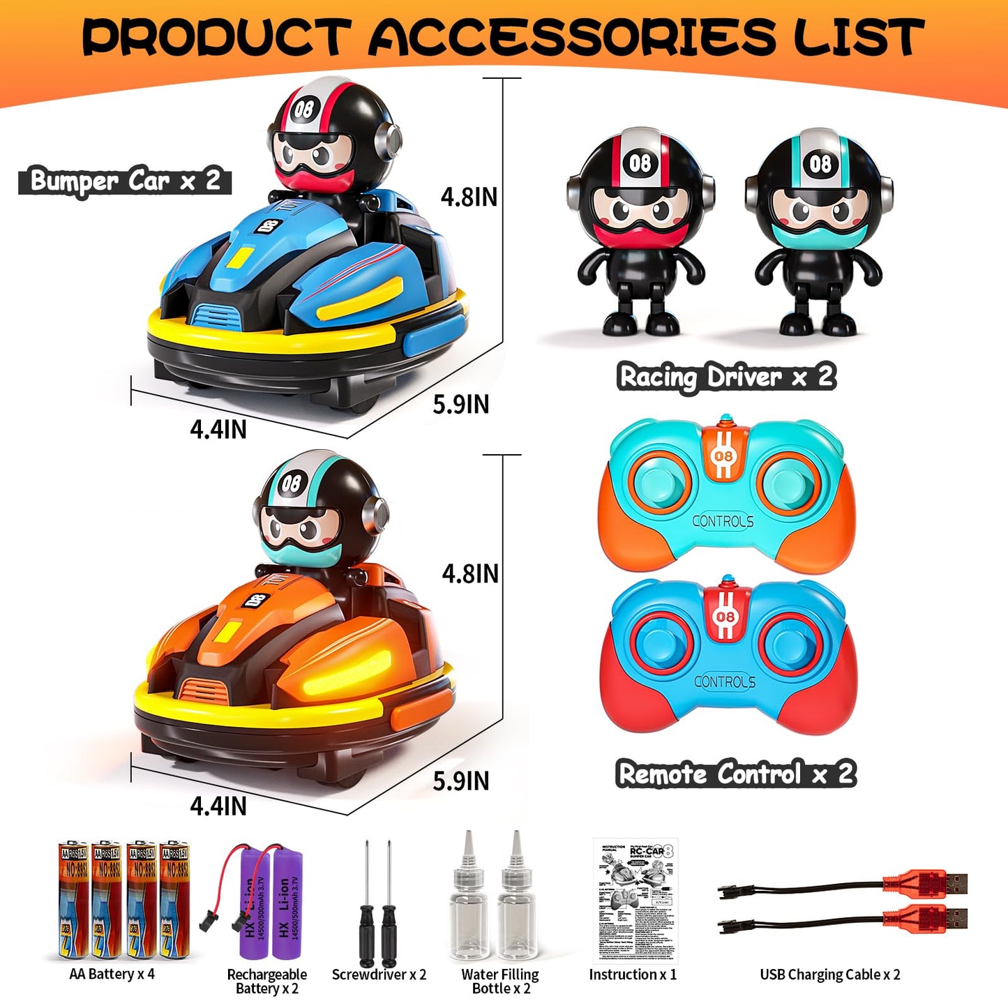 Bumper Cars Remote Control Set,2.4 GHz Remote Control Cars for Kids, RC Battle Race Cars, Remote Control Bumper Cars Game for 3 4 5 6 7 8 Year Old boy Gifts