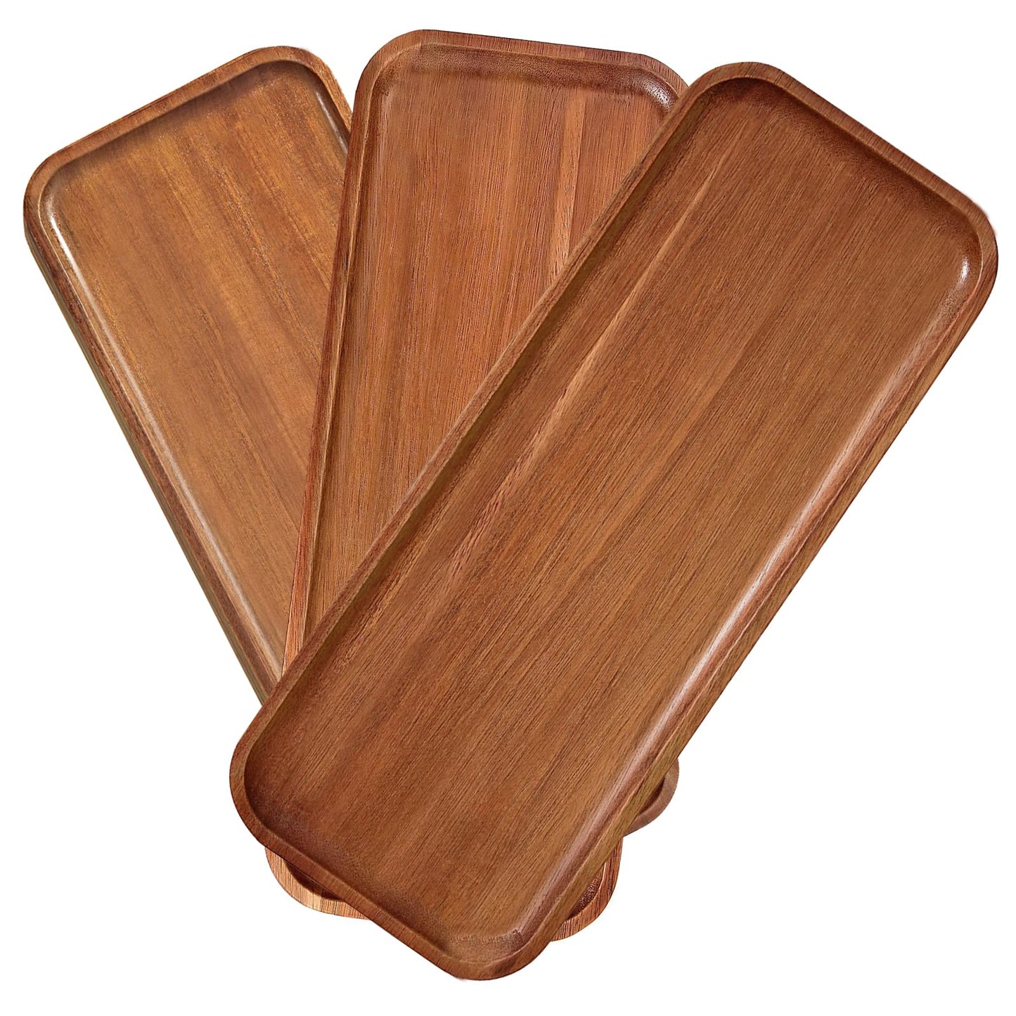 HOMKULA Solid Acacia Wood Serving Tray - 3 Pack, 14" x 5.5" Rectangular Wooden Serving Platter, Wood Boards for Food, Mini Cheese Board for Vegetable, Charcuterie, Appetizer, Decor by