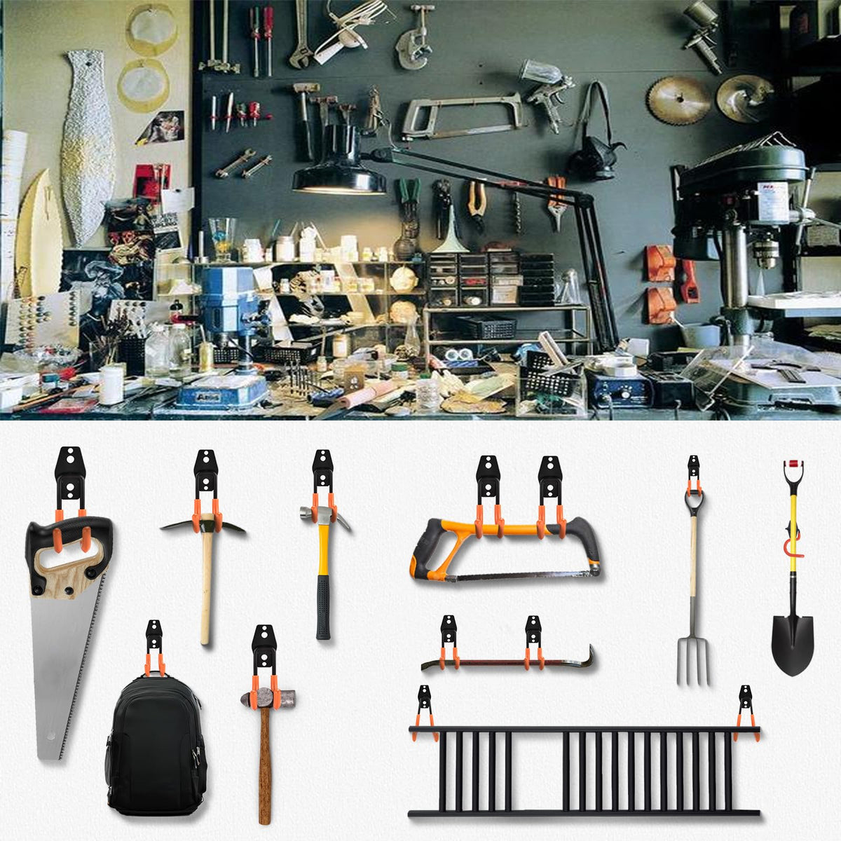 Rlipily 24 Pack Garage Hooks Steel Heavy Duty Garage Storage Hooks Utility Steel Wall Mount Garage Hanger&Organizer for Bikes,Garden Tools, Ladders, Bulk Items,Ropes and More Equipment