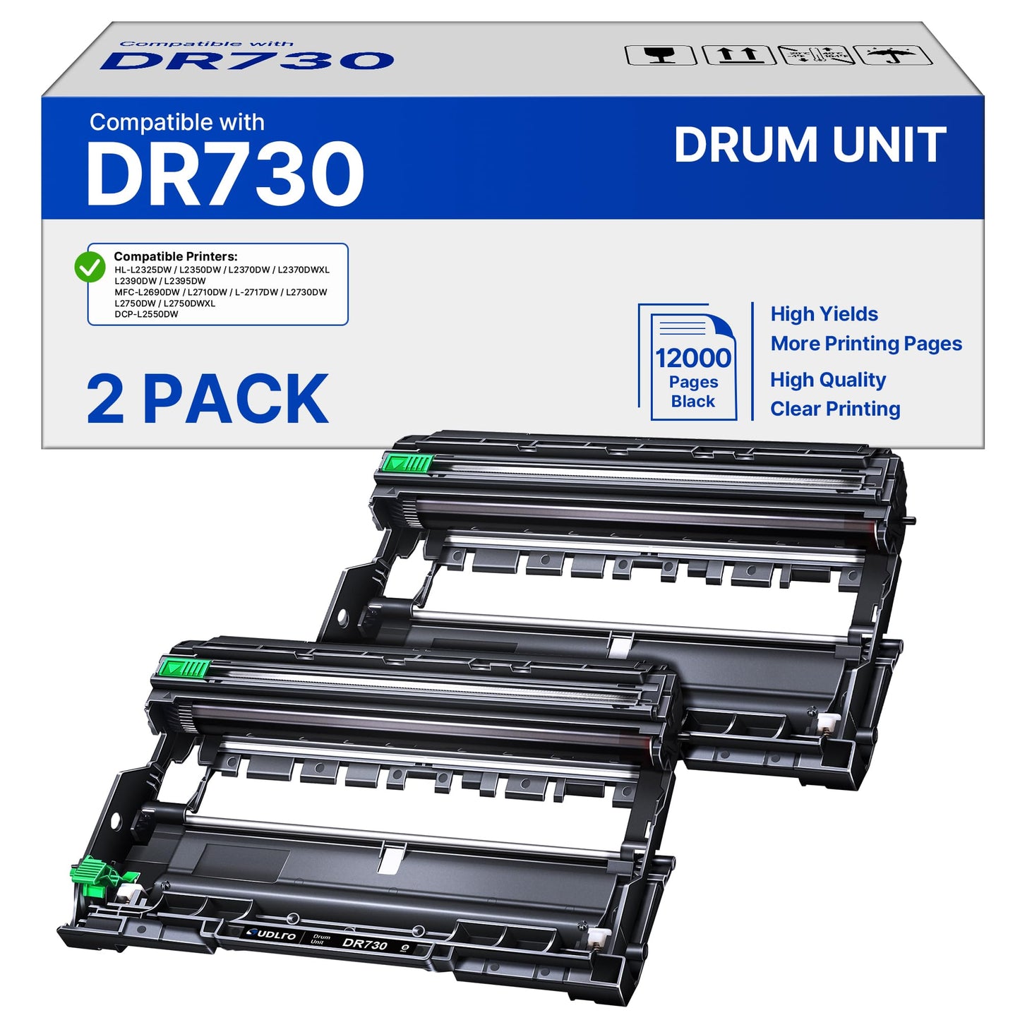 Compatible DR730 (Not Toner) Replacement for Brother Drum DR730 DR-730 Compatible with MFC-L2750DW HL-L2370DW MFC-L2710DW HL-L2350DW DCP-L2550DW Printer (2 Pack, Black)