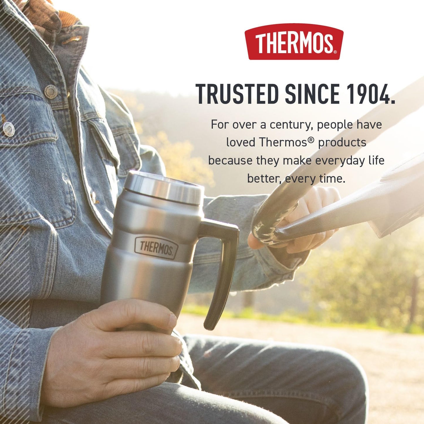 Thermos Stainless King 16 Ounce Travel Mug with Handle, Matte Steel, Gray