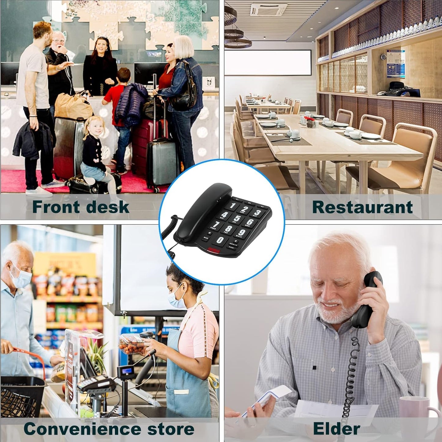 Big Button Telephone with Loud Volume, Uvital Landline Phone Support Adjustable Volume and One-Touch Speed Dials, Multifunctional Corded Telephone for Seniors, Home and Front Desk (Black)