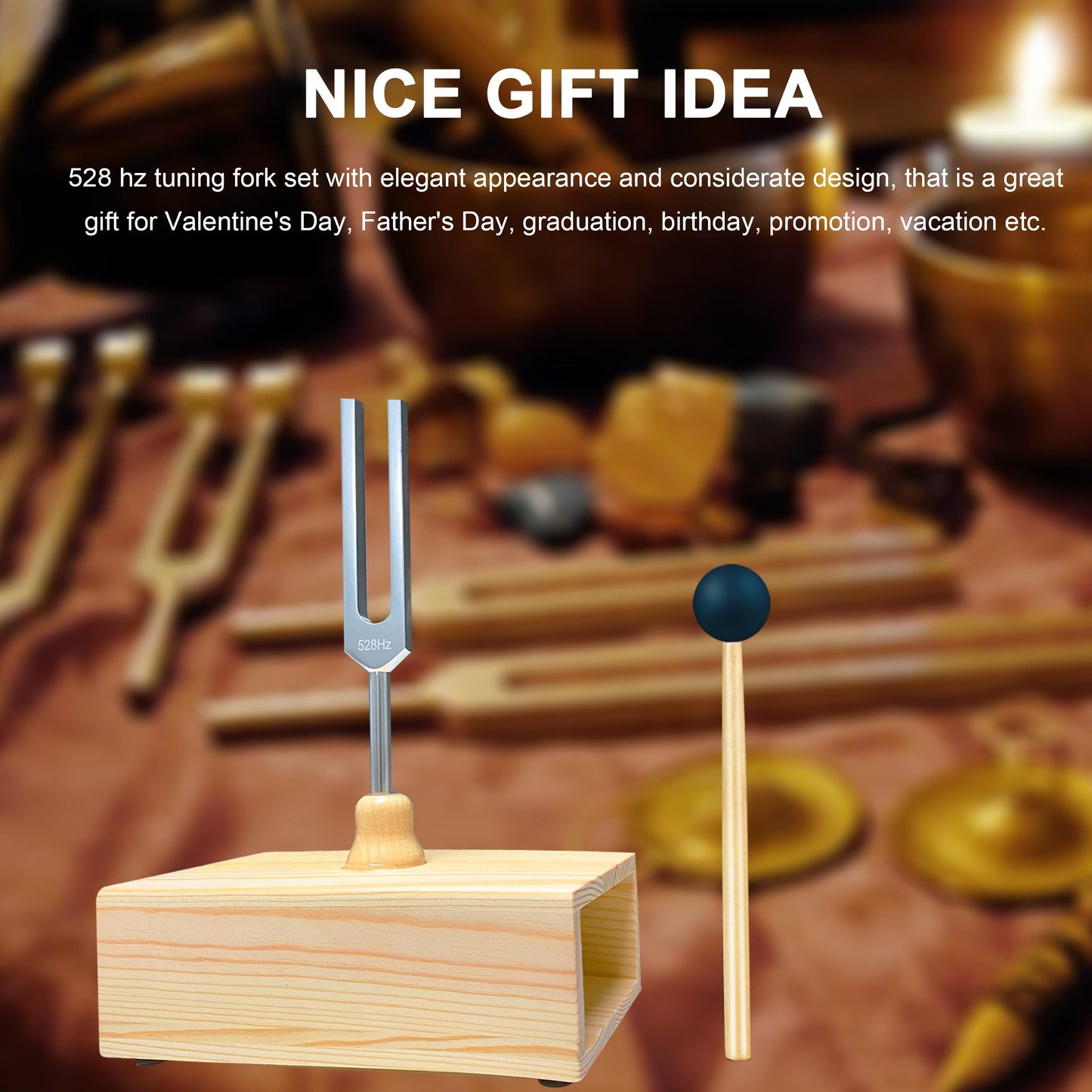 Lrowvenu 528 Hz Tuning Fork with Resonance Box, Aluminum Alloy, Wooden Speaker, Ideal for Sound Healing, SPA Aromatherapy, Tuning Fork Resonance Teaching, Hearing Tests, Meditation etc.