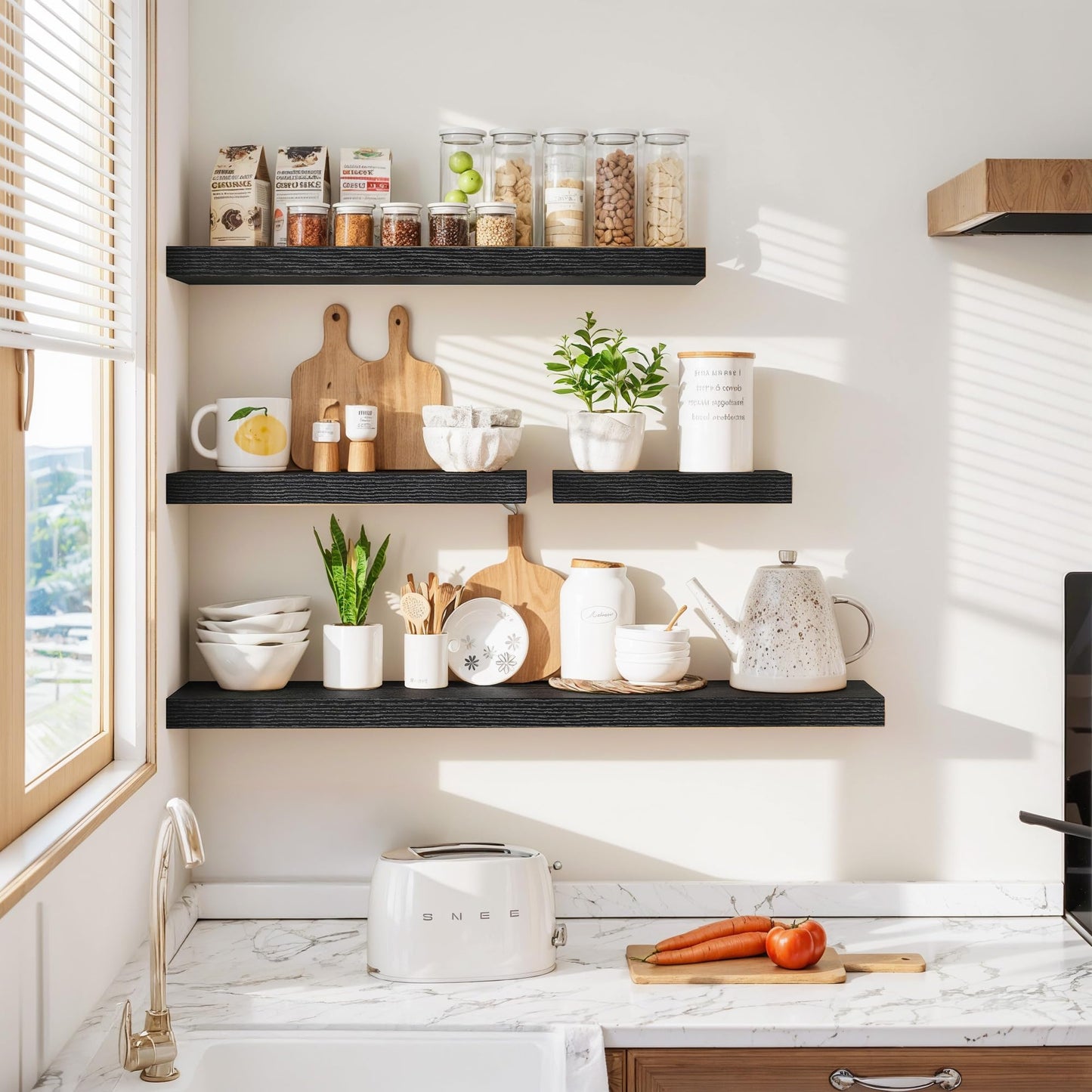 Vivelove 24” Floating Shelves Wall Mounted, 9 Inch Deep Shelves with Invisible Brackets, 60 cm Shelf 1.5” Thick for Bathroom, Bedroom, Living Room, Kitchen, Office, Home Decor, Set of 2, Black