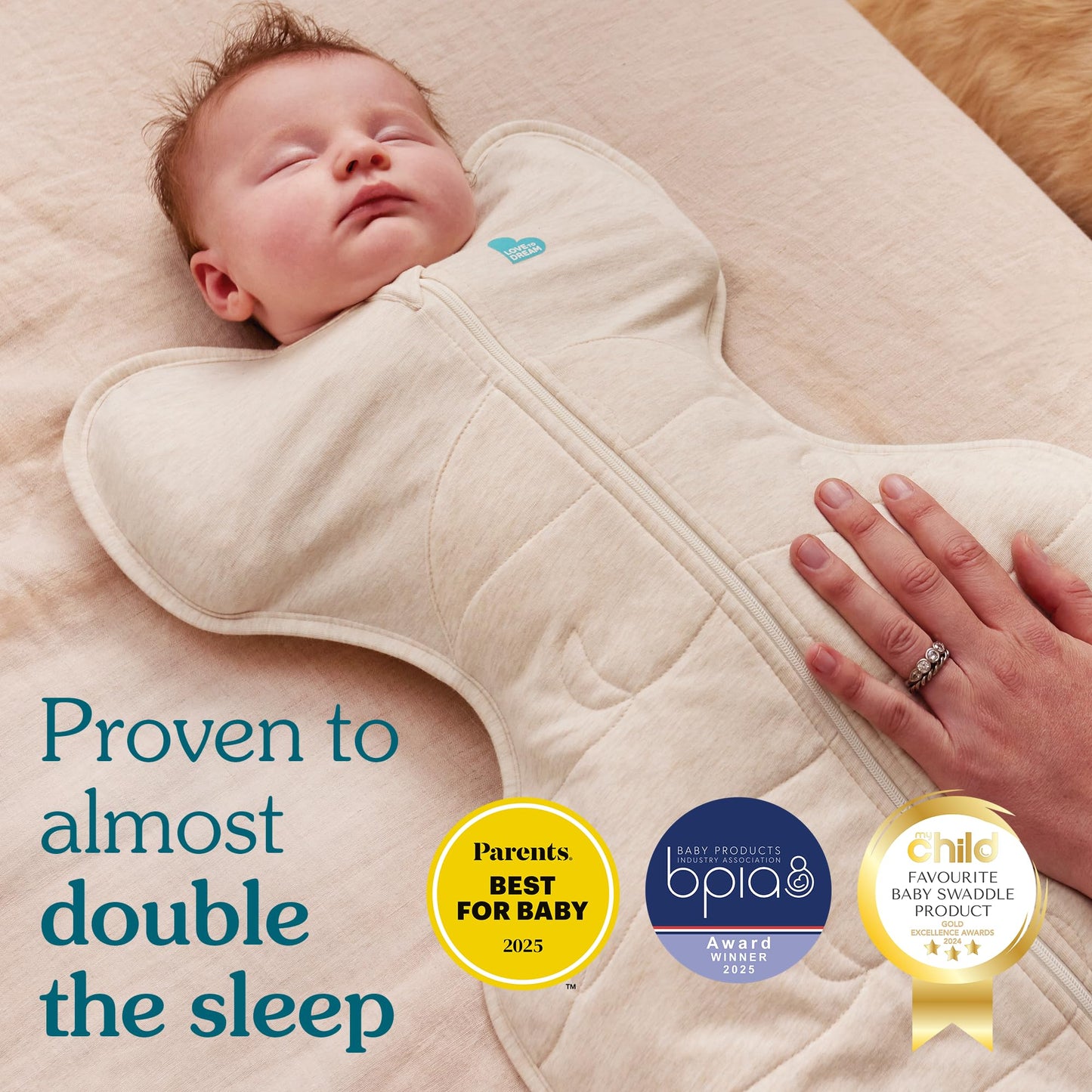 Love to Dream Swaddle UP, Sleep Sack 0-3 Months, Self-Soothing, Improves Sleep, Snug Fit Helps Calm Startle Reflex, Baby Essentials Must Haves Newborn, 1.0 TOG, 8-13 lbs, Tan Houndstooth