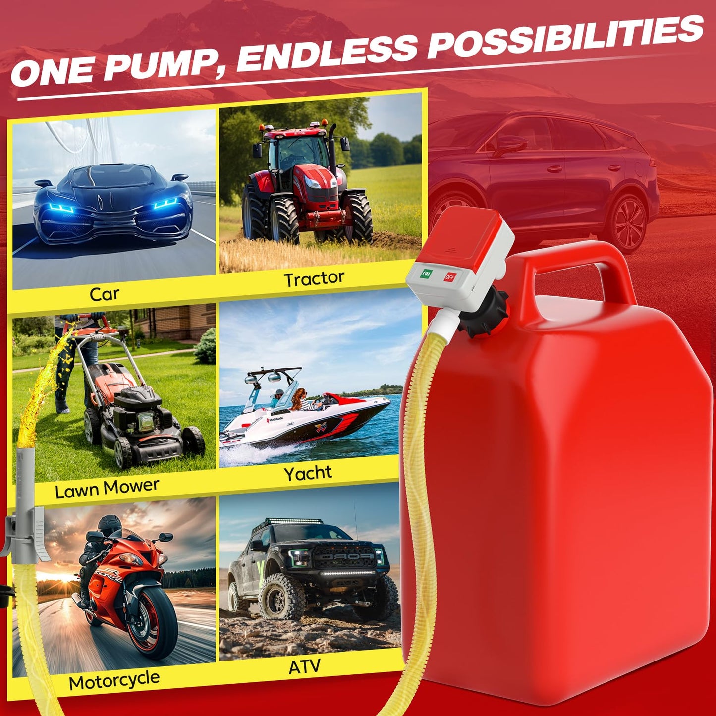 2026 Upgraded Electric Fuel Transfer Pump with Auto-Stop, 3.2 Gallon per Min, USB & Battery Powered, 51" Hose, 4 Gas & Jerry Can Adapters, Leak-Proof Gas Pump for Gasoline, Diesel and Kerosene