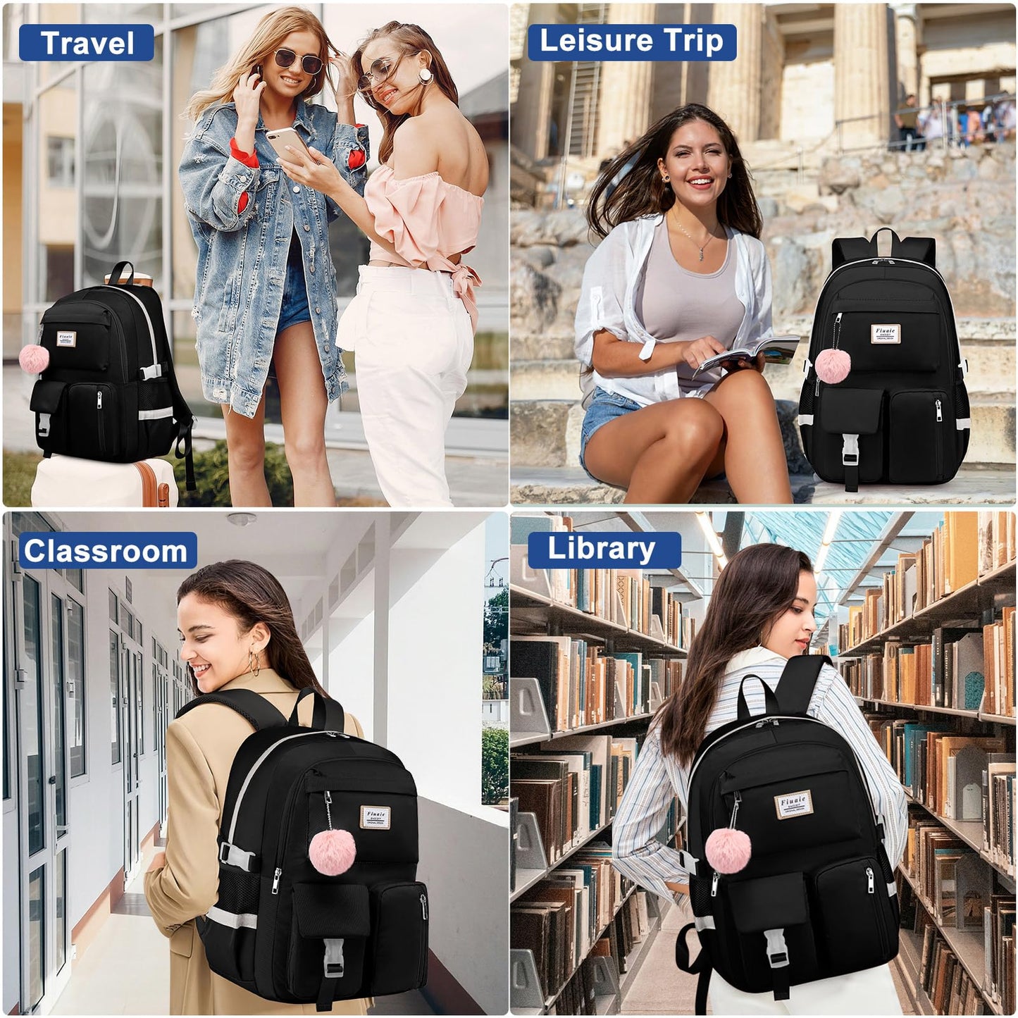 Laptop Backpack for Women College Bookbag: 15.6 Inch Student Backpacks Anti Theft Daypack Large Cute Middle High School Bag Fashion Travel Back Pack Casual Book bag for Teen Girls Black
