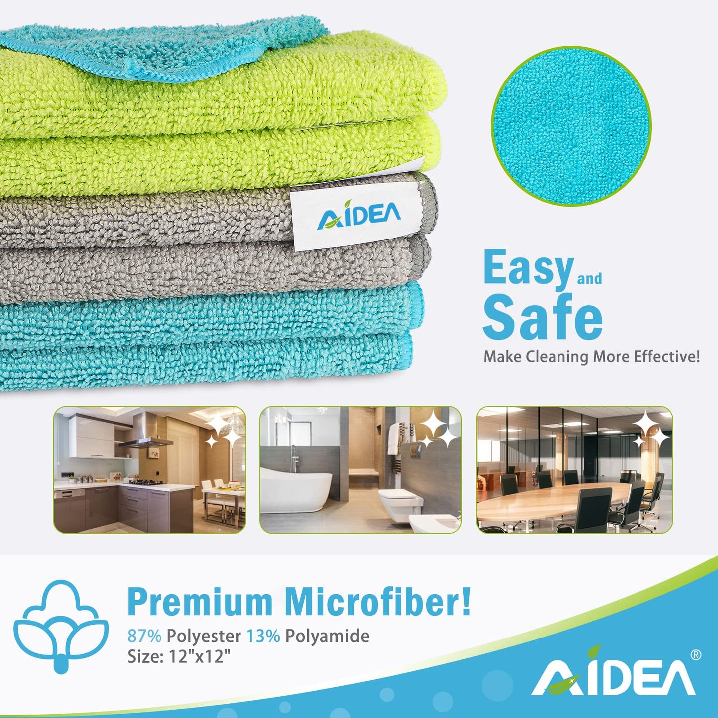 AIDEA Microfiber Cleaning Cloths-100PK, Soft Microfiber Towel, Absorbent Cleaning Supplies, Lint-Free Streak-Free Cleaning Cloths for House, Kitchen, Window(12in.x12in.)