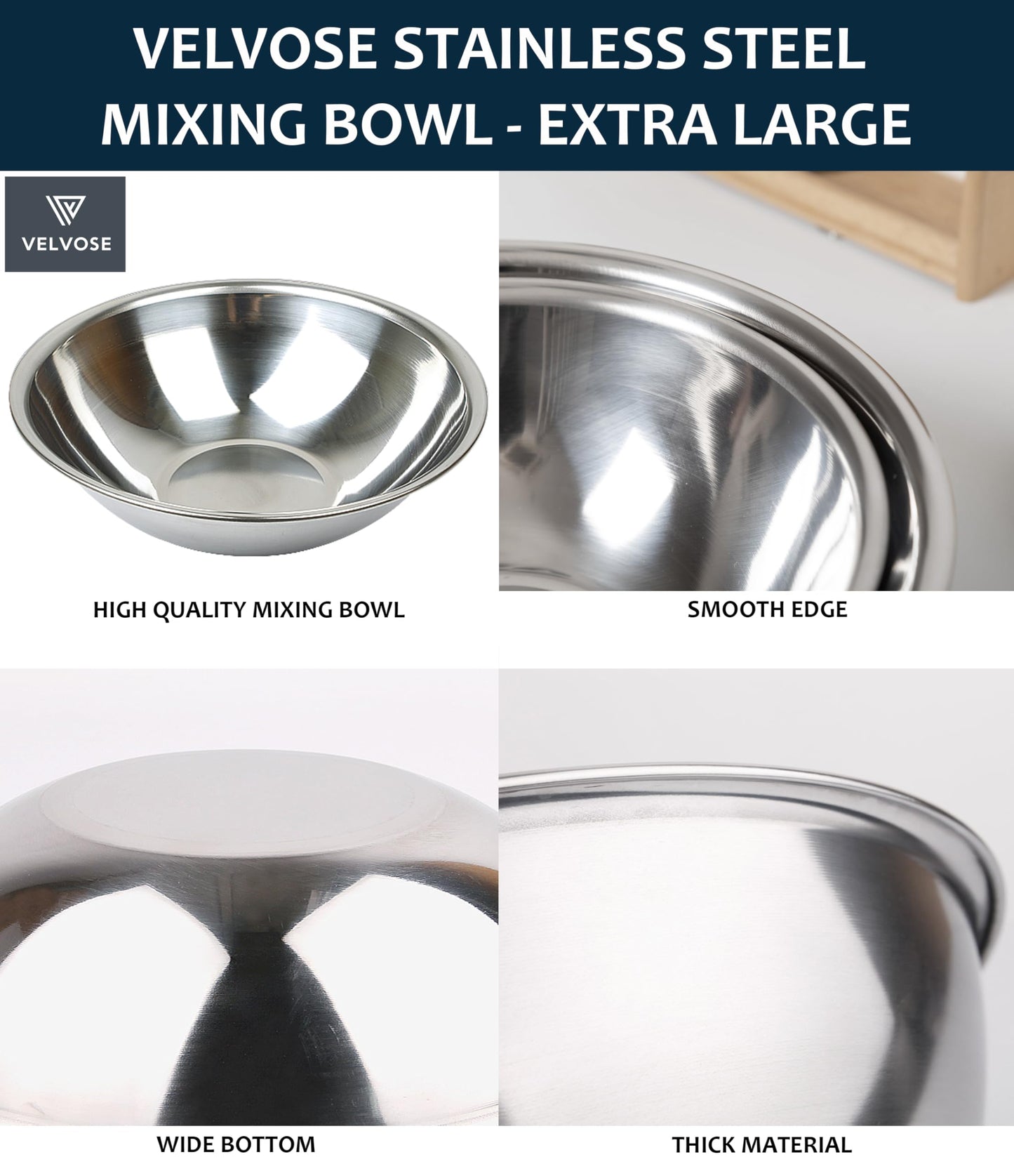 VELVOSE Stainless Steel Mixing Bowl Extra Large, 17-Quart, 18.5 inch (Diameter), 5.3 inch (Height) Mixing Bowl 18.5" (1)