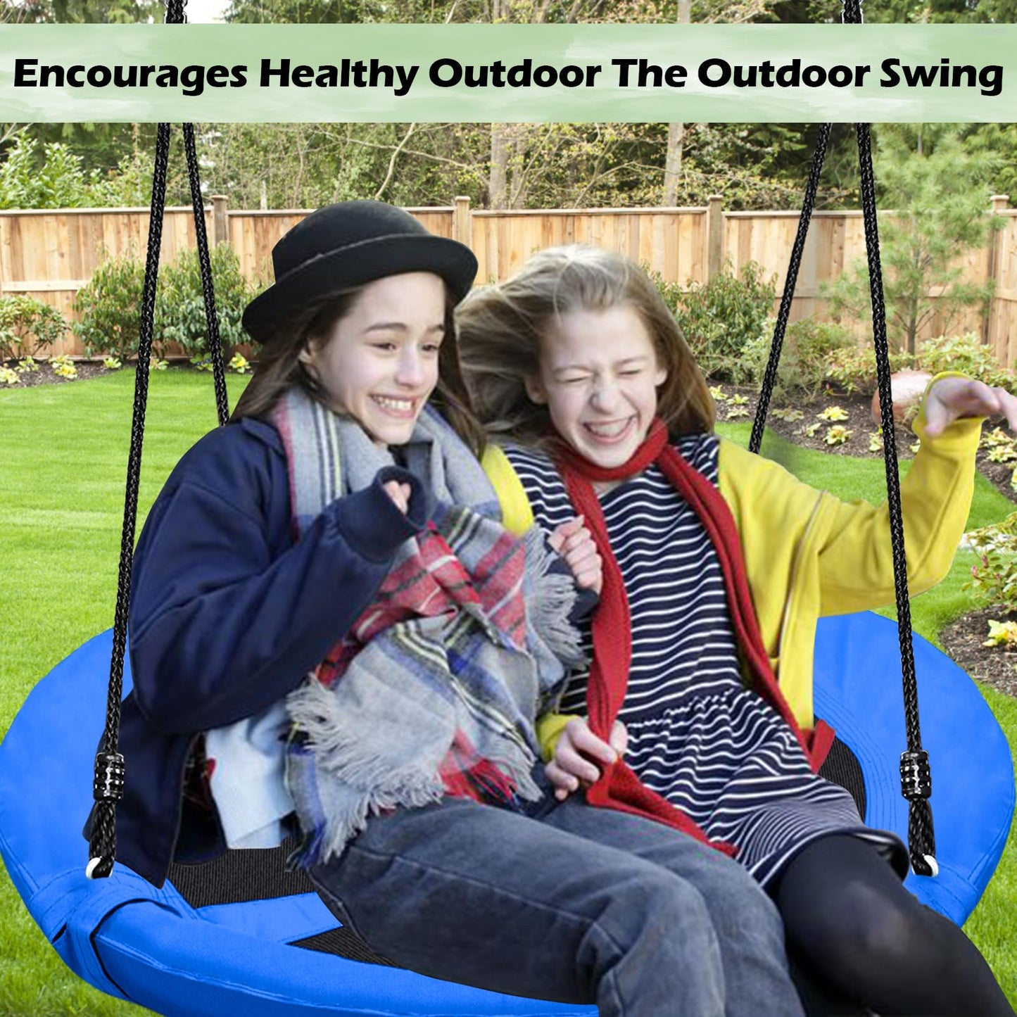 40 Inch Blue Saucer Tree Swing Set for Kids Adults 500lb Weight Capacity Waterproof Flying Swing Seat Outdoor Playground, Backyard