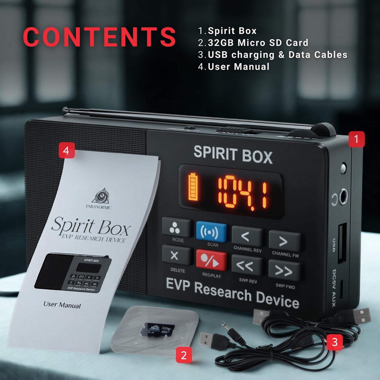 PARANORMIC Spirit Box Ghost Hunting Equipment — Handheld EVP Ghost Hunting Equipment Kit with 32 GB Micro SD & Integrated Flashlight — Paranormal Equipment Ghost Box for Scanning & Recording Spirits