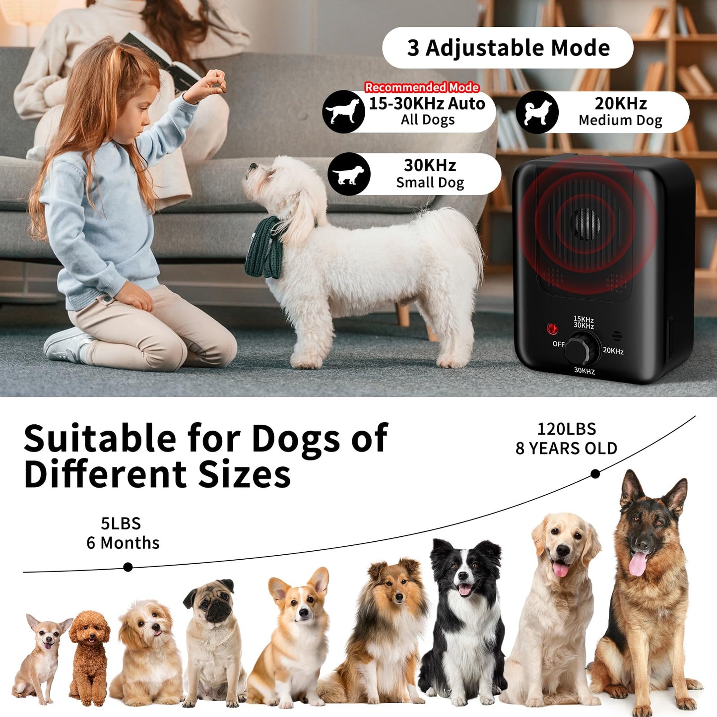 Dog Barking Deterrent Devices - 3 Modes Anti Barking Device for Dogs - 33FT Dog Bark Stopper Indoor Outdoor Rechargeable Stop Barking Automatic No More Dog Bark Control (Gold) (Black)